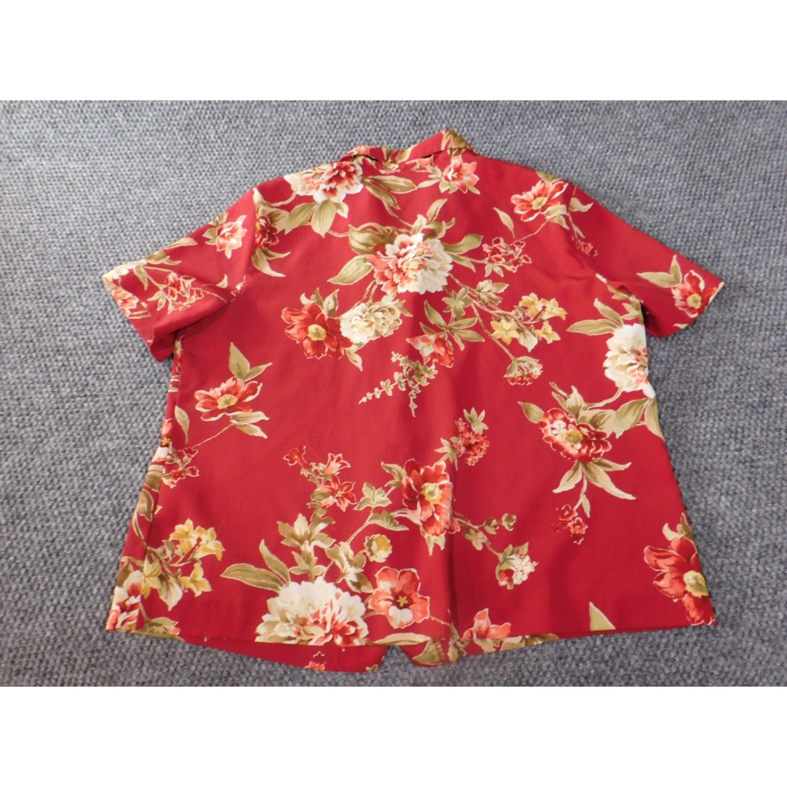 Vintage Alfred Dunner Womens Button-Up Blouse 14 Red Floral Collared Short Sleeve Casual Size XL / US 12-14 / IT 48-50 - 7 Thumbnail