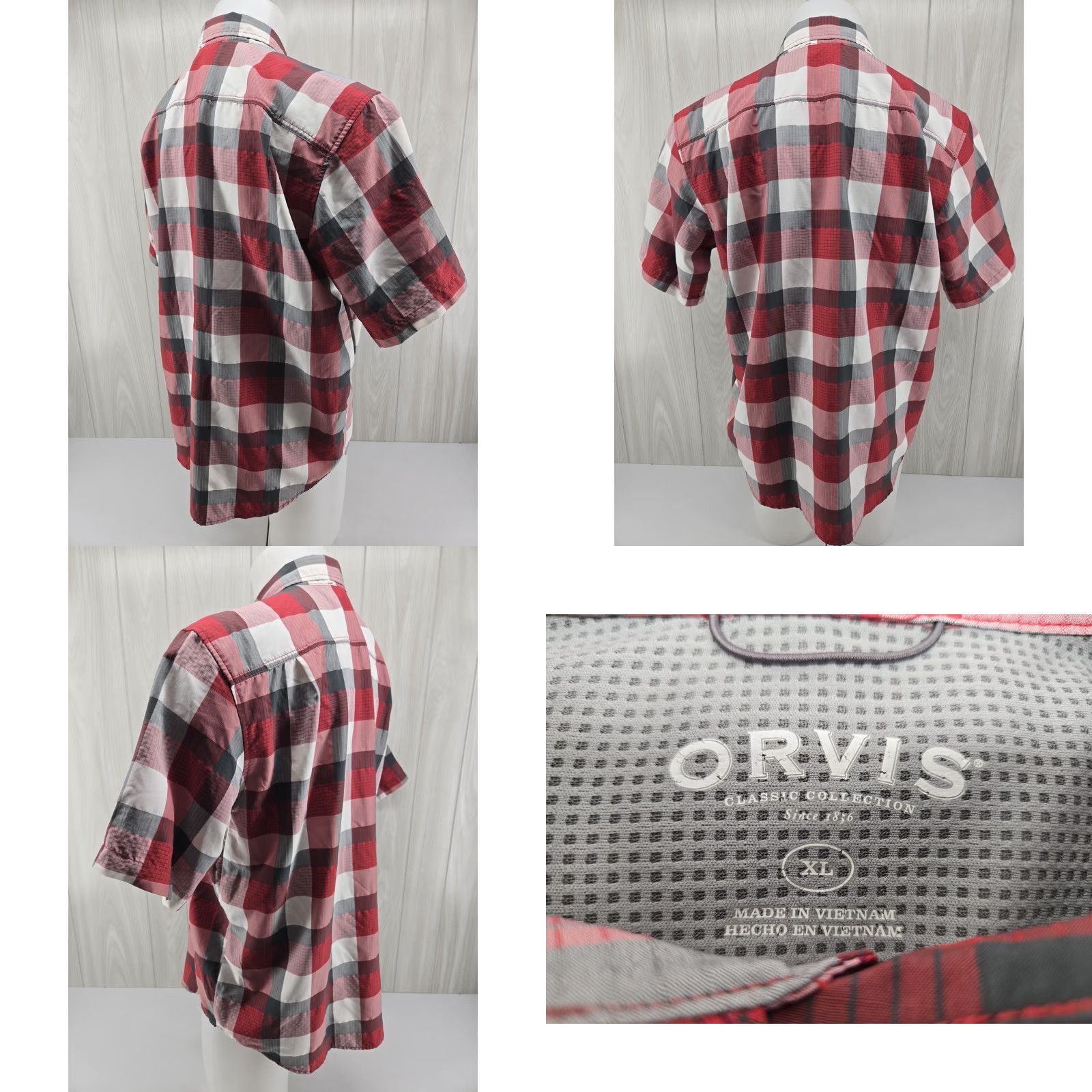 Orvis Orvis Shirt Mens XL Plaid Red Gray Short Sleeve Button Front Outdoor Casual Size US XL / EU 56 / 4 - 8 Thumbnail