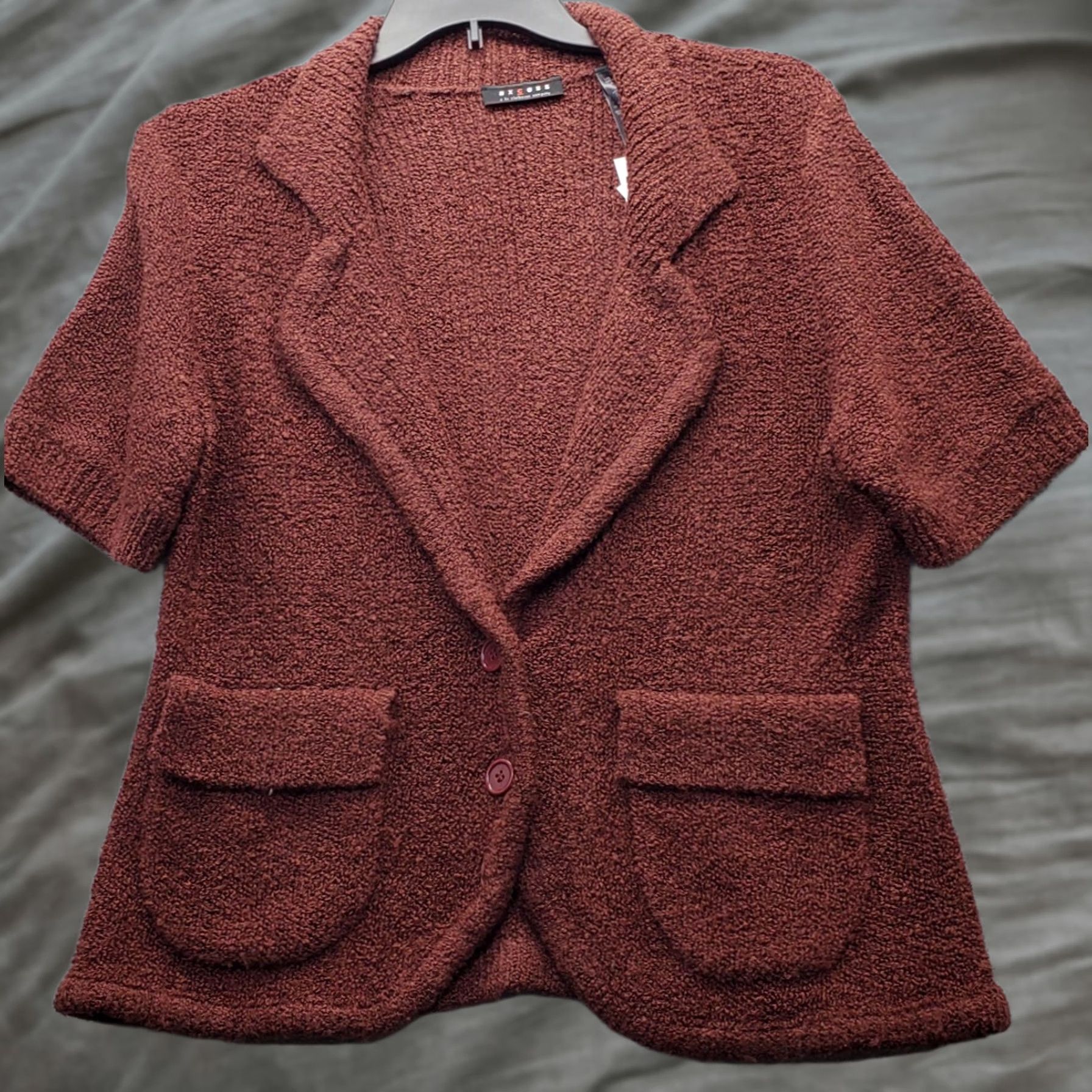 Vintage Axcess Cardigan Blazer Women XL Burgundy Knit Notch Lapel Patch Pocket Button Shirt / Sweater Size XL / US 12-14 / IT 48-50 - 1 Thumbnail