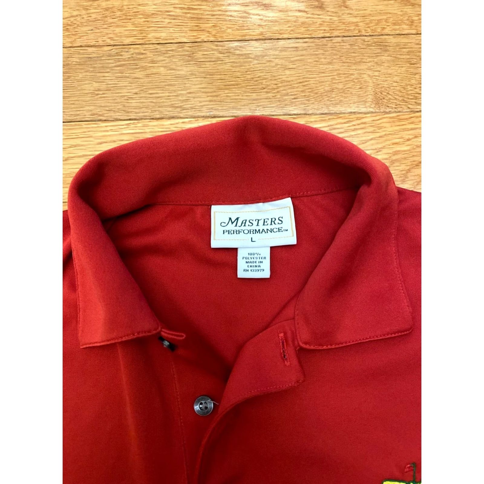 Vintage Masters Performance Shirt Men Short Sleeve Golf Polo Red Striped with Masters Logo Size L Size US L / EU 52-54 / 3 - 4 Thumbnail