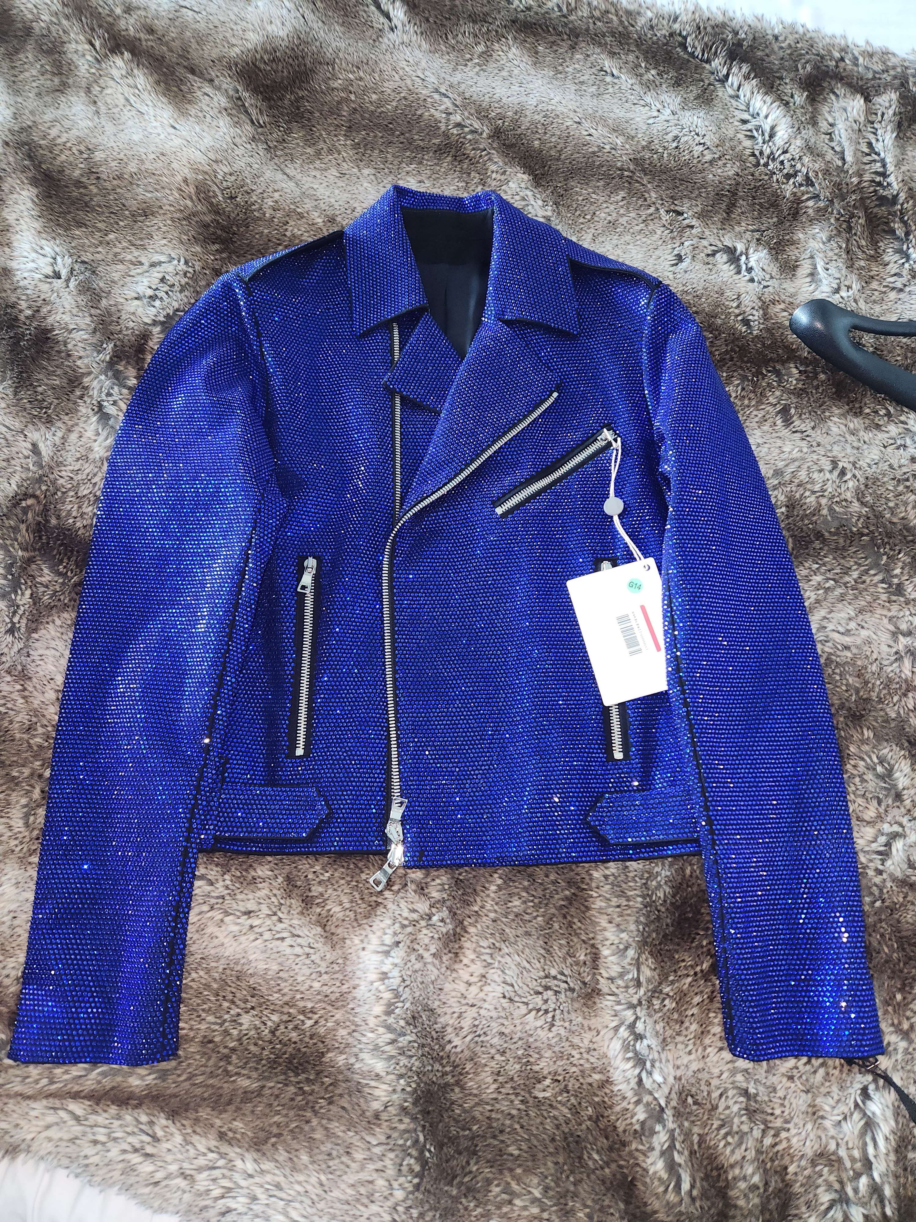 Balmain Balmain Blue Crystal Moto Jacket Size US M / EU 48-50 / 2 - 2 Thumbnail