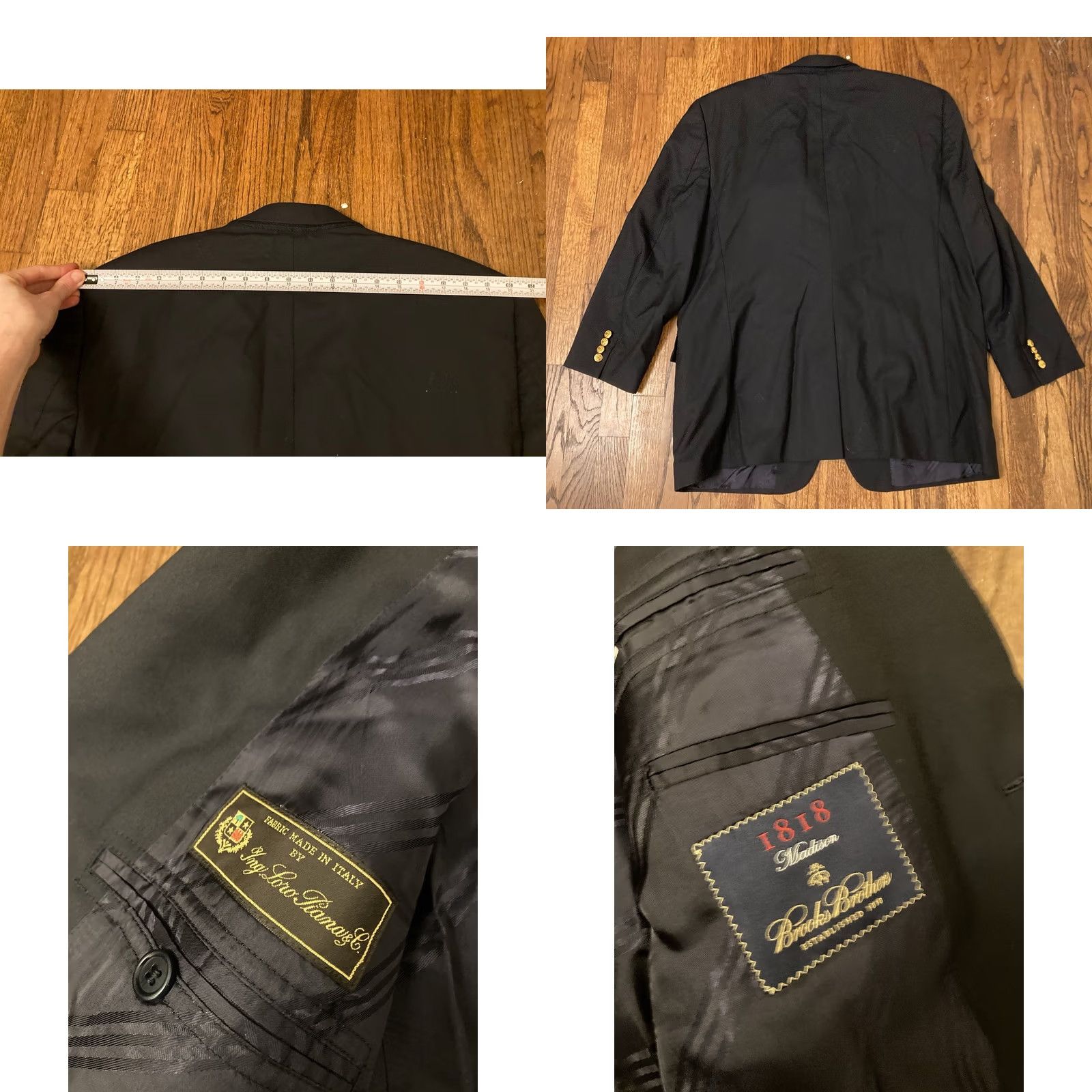Brooks Brothers Brooks Brothers Blazer Men 46R Black Wool 2 Piece Notch Lapel Double-Vented Italy 2 Button Front Classic Dry Clean Only Size 46R - 8 Thumbnail