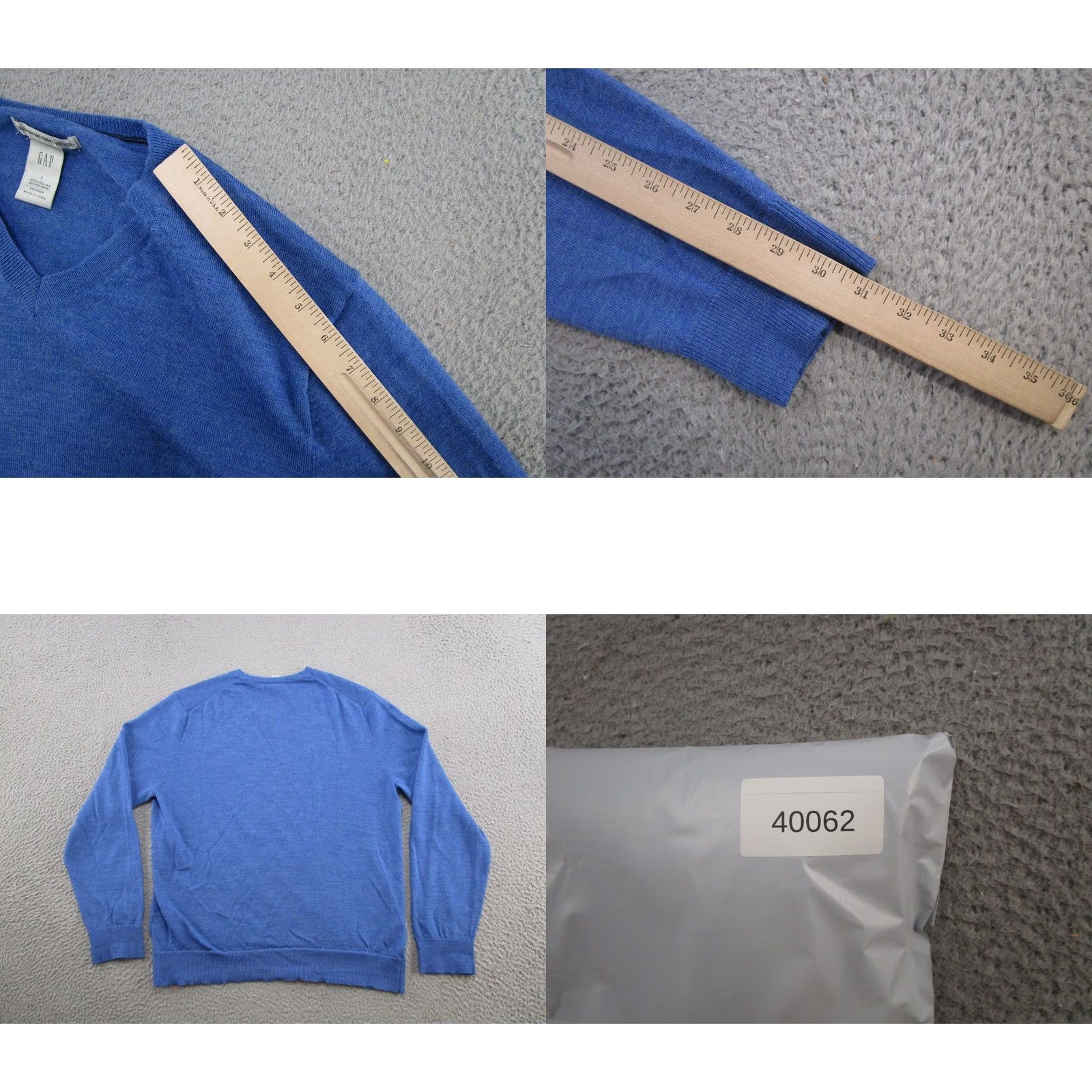 Gap Gap Blue V-Neck 100% Italian Merino Wool Sweater L Vintage Y2K Pullover Knit Mens Skein Size US L / EU 52-54 / 3 - 8 Thumbnail