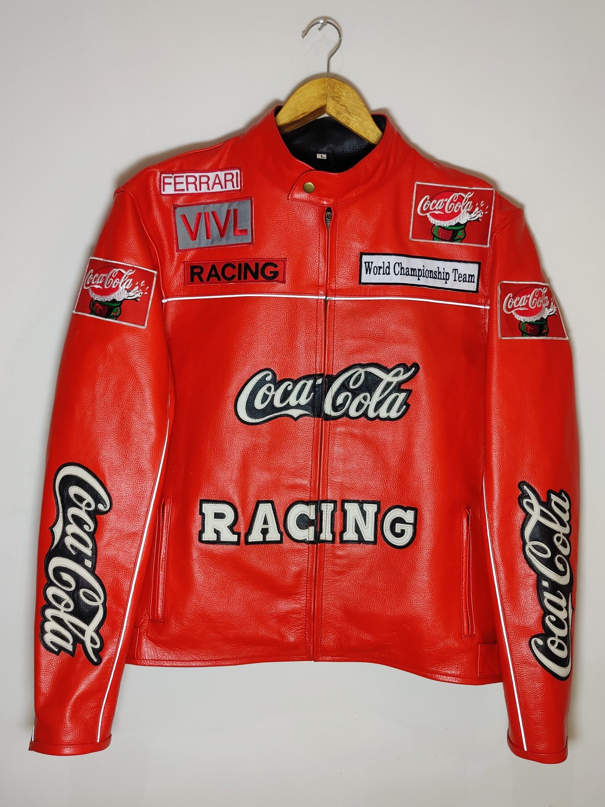 Vintage Coca Cola Racing Leather Jacket RARE 90s Size US M / EU 48-50 / 2 - 1 Thumbnail
