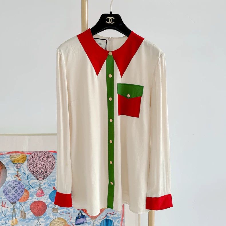 Gucci Gucci Color-Block Silk Long Sleeve Top- DMC Size US M / EU 48-50 / 2 - 1 Thumbnail
