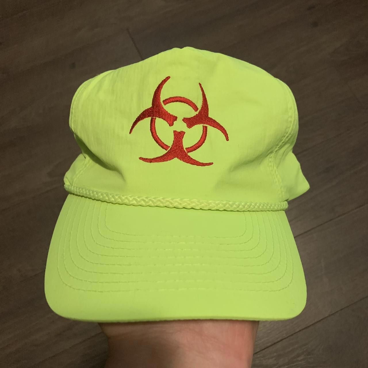 Designer Vintage Biohazard Neon Yellow Snapback Hat 90s Size ONE SIZE - 1 Thumbnail