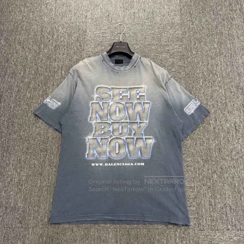 Balenciaga Balenciaga Blue Distressed Diamond Print Tee. Size US XS / EU 42 / 0 - 1 Thumbnail