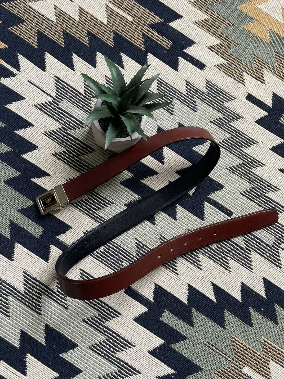 Armani Vintage Armani Metal Logo Leather Belt Size ONE SIZE - 5 Thumbnail