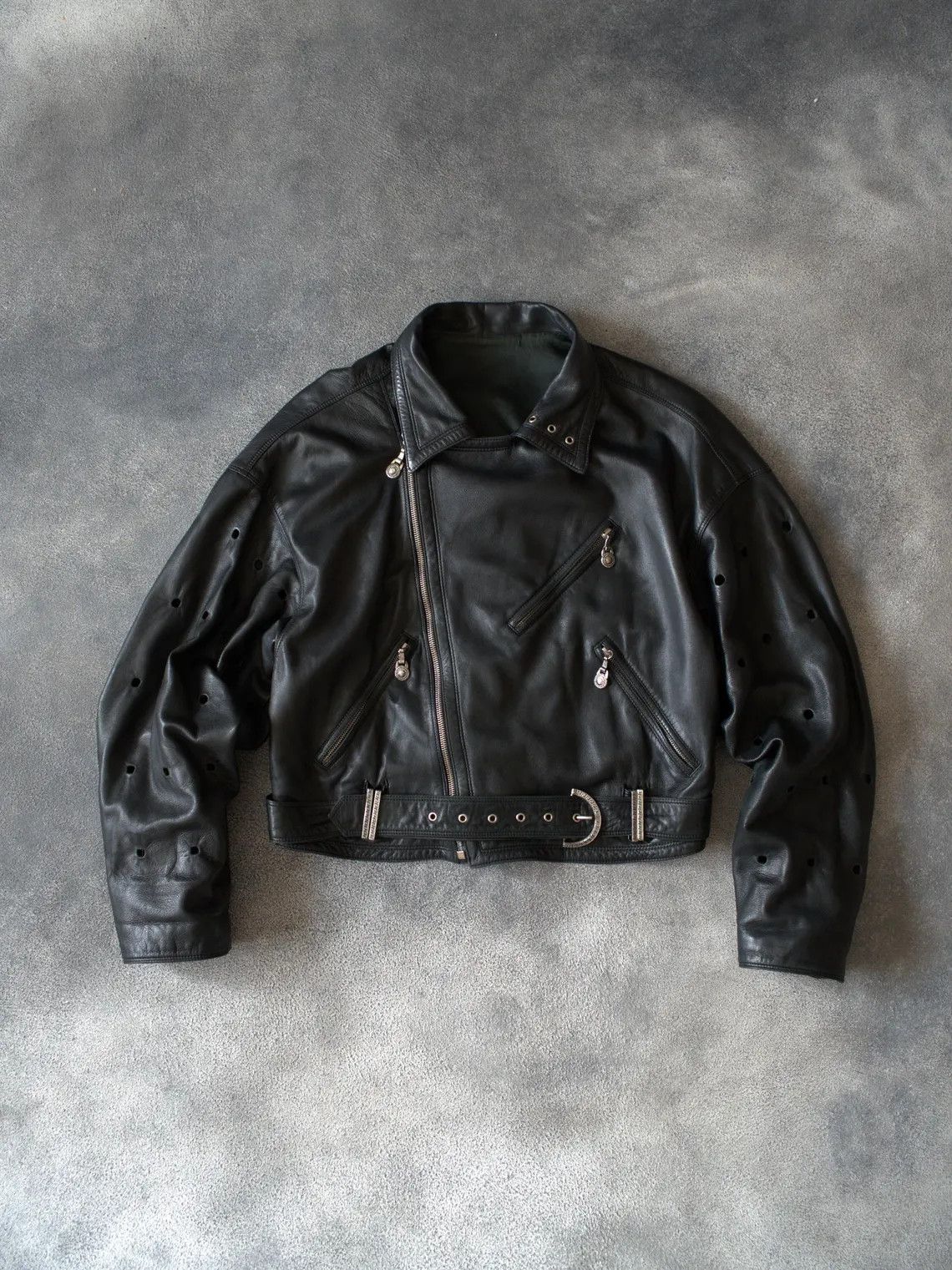 Versace S/S 1994 Gianni Versace RUNWAY Perforated Leather Jacket Size M / US 6-8 / IT 42-44 - 3 Thumbnail