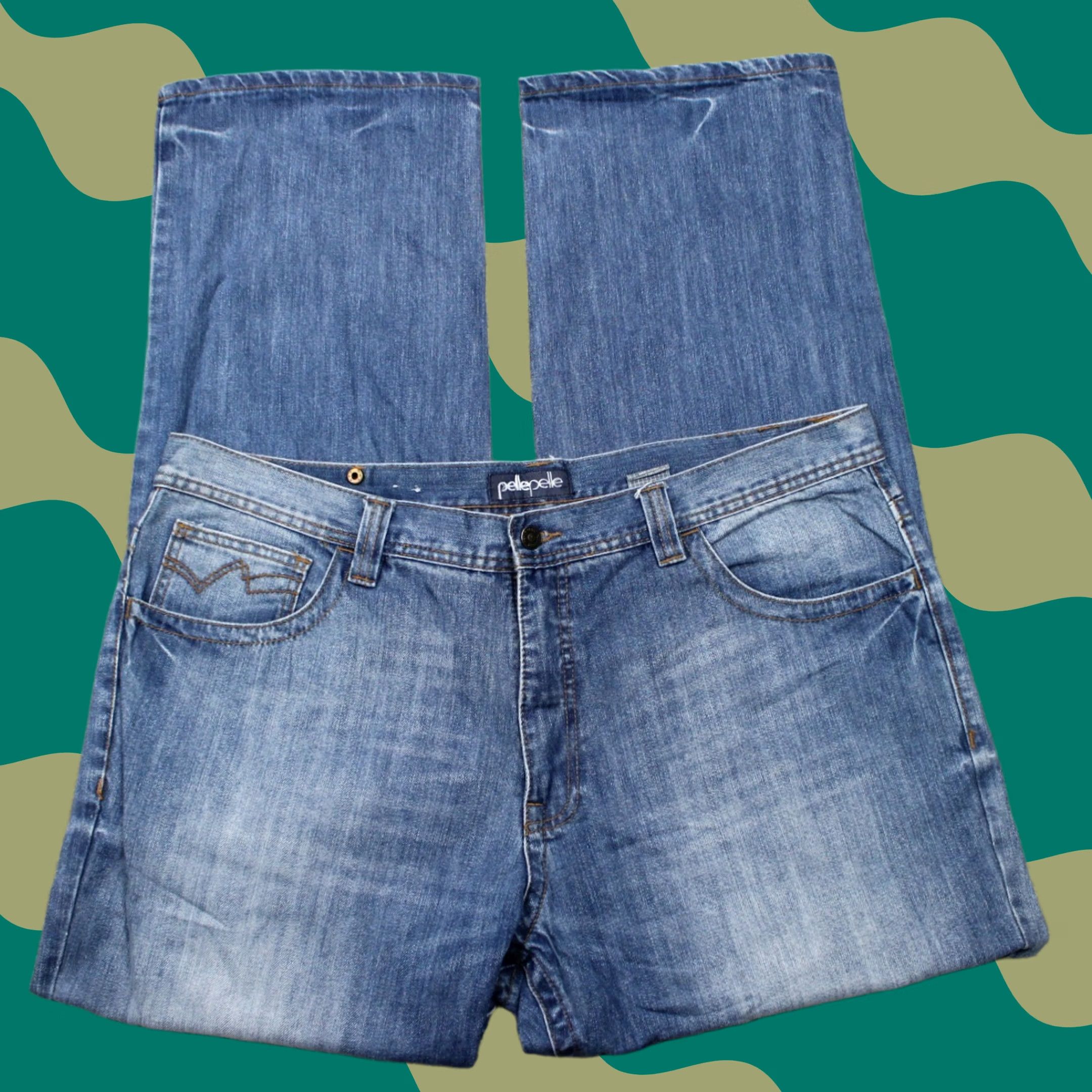 Pelle Pelle Pelle Pelle Jeans Mens 42x34 Blue Baggy Y2K 90s Vintage Hip Hop Straight Skater Jeans Mens 42 Blue Pelle Pelle 90s Theme Boys? Size US 42 / EU 58 - 1 Thumbnail