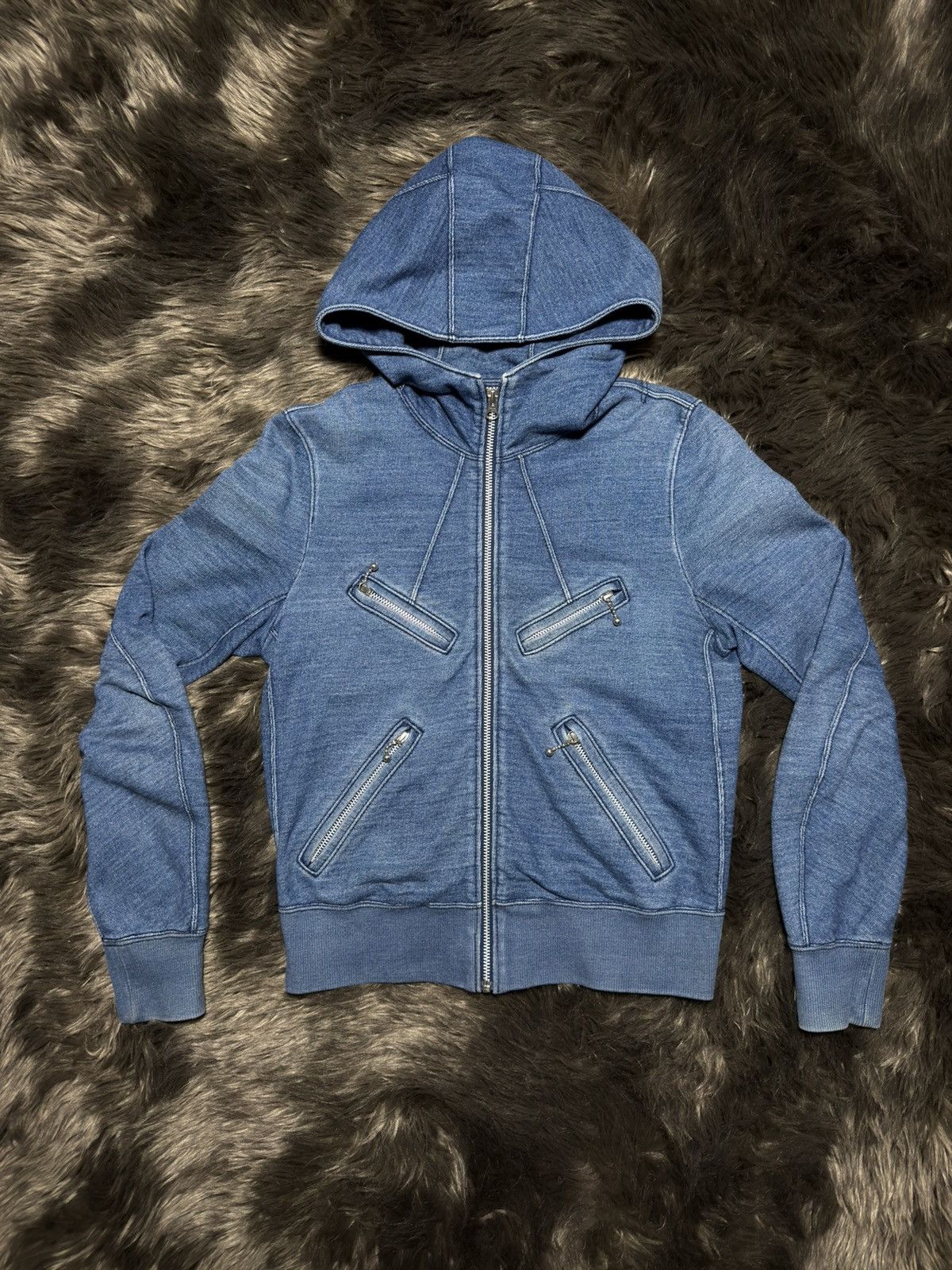 Junya Watanabe AD19 Diagonal Zip Denim Hoodie Size US S / EU 44-46 / 1 - 1 Thumbnail