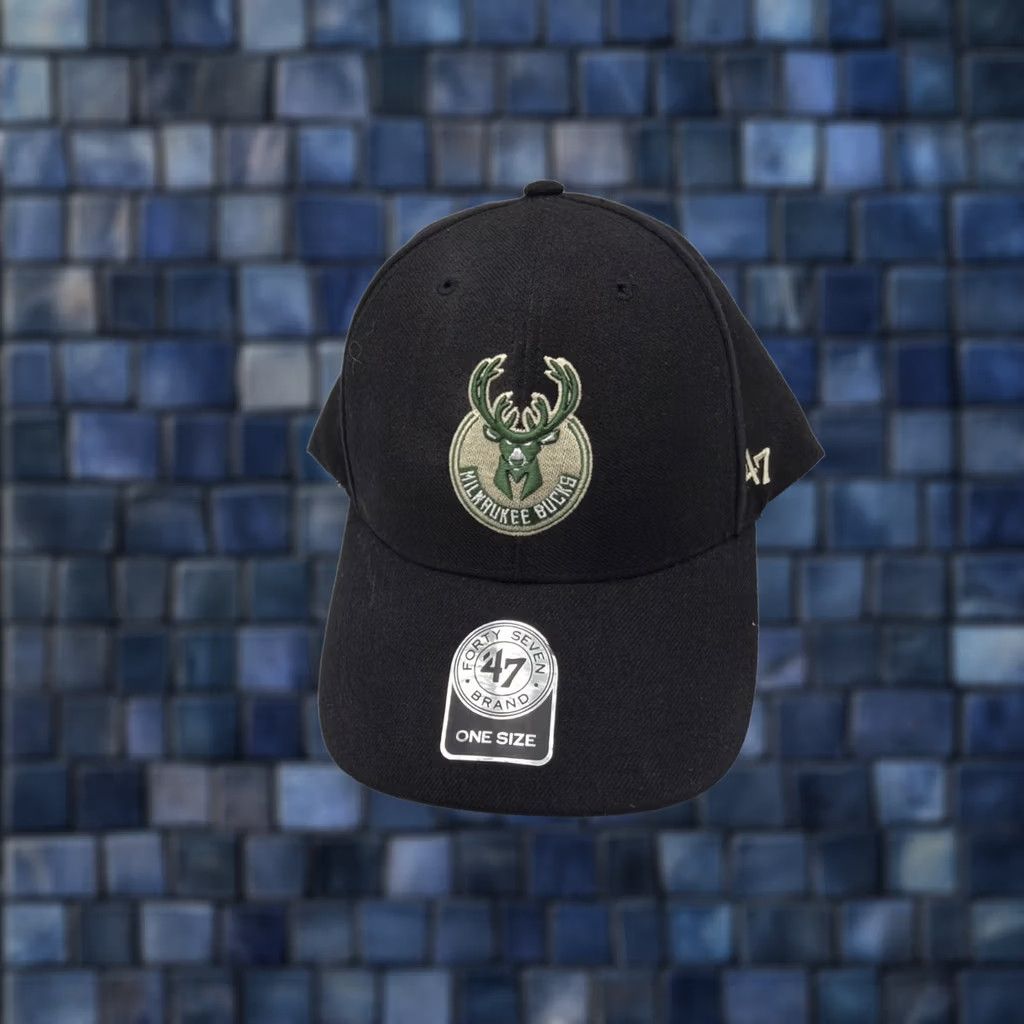 47 47 Brand MVP Adjustable Hat Milwaukee Bucks Black Structured Cap Mens One Size Black Baseball Cap Adjustable Bucks Fans Size ONE SIZE - 1 Thumbnail