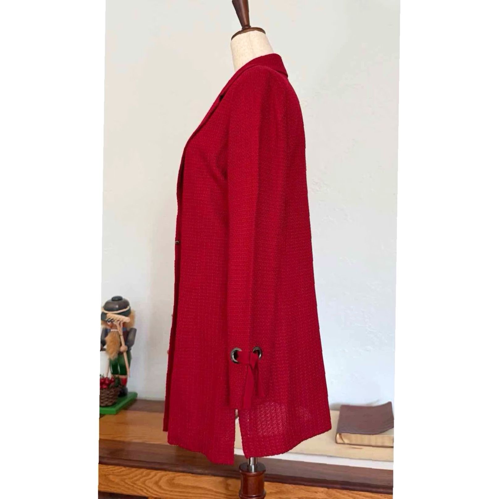 Vintage VINTAGE Misook Tailored Tie Cuff Knit Jacket Red Textured Woven Knit Size S Size S / US 4 / IT 40 - 3 Thumbnail