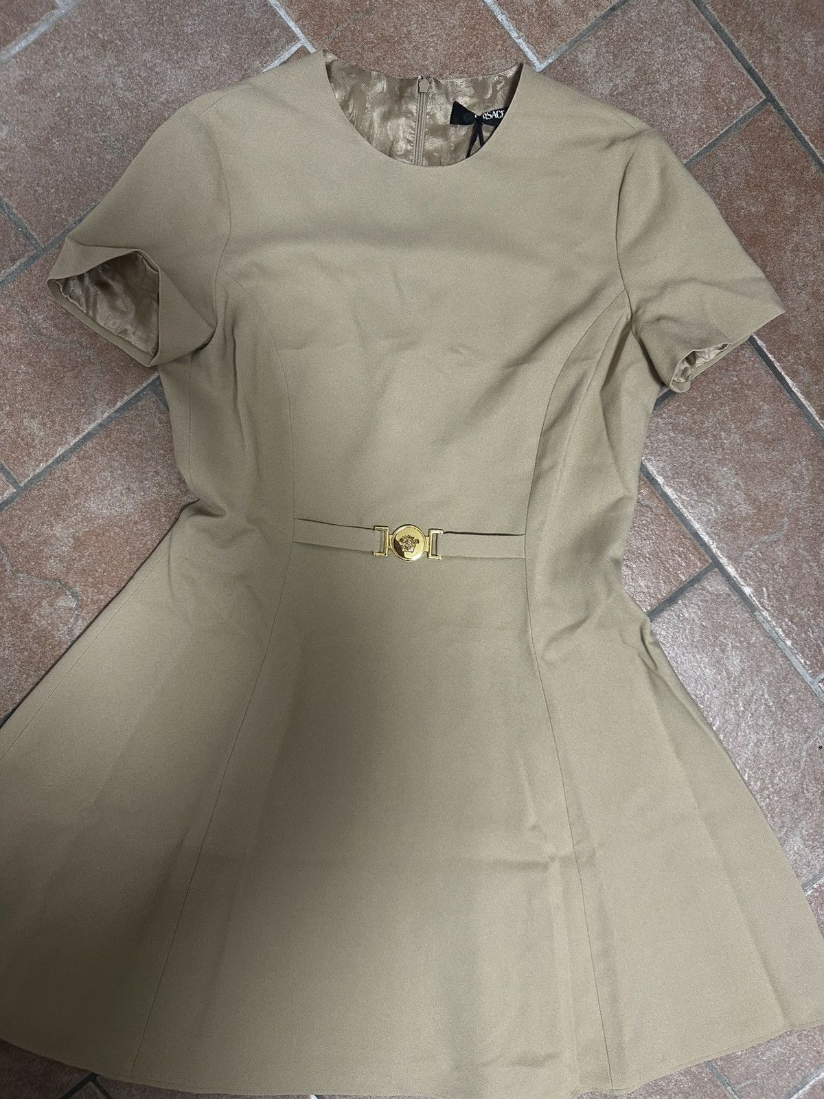 Versace Versace Beige Medusa ‘95 Mini Dress Size L / US 10 / IT 46 - 2 Thumbnail