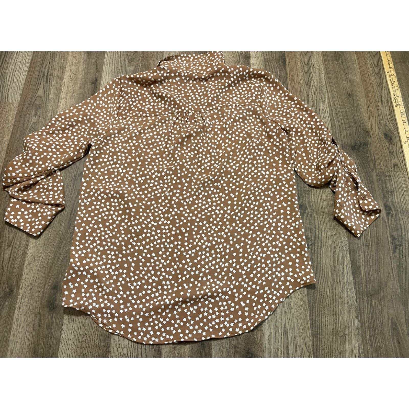 Vintage Maurices Shirt Women's Medium Brown White Floral Long Sleeve Button Up Shirt Size M / US 6-8 / IT 42-44 - 2 Thumbnail