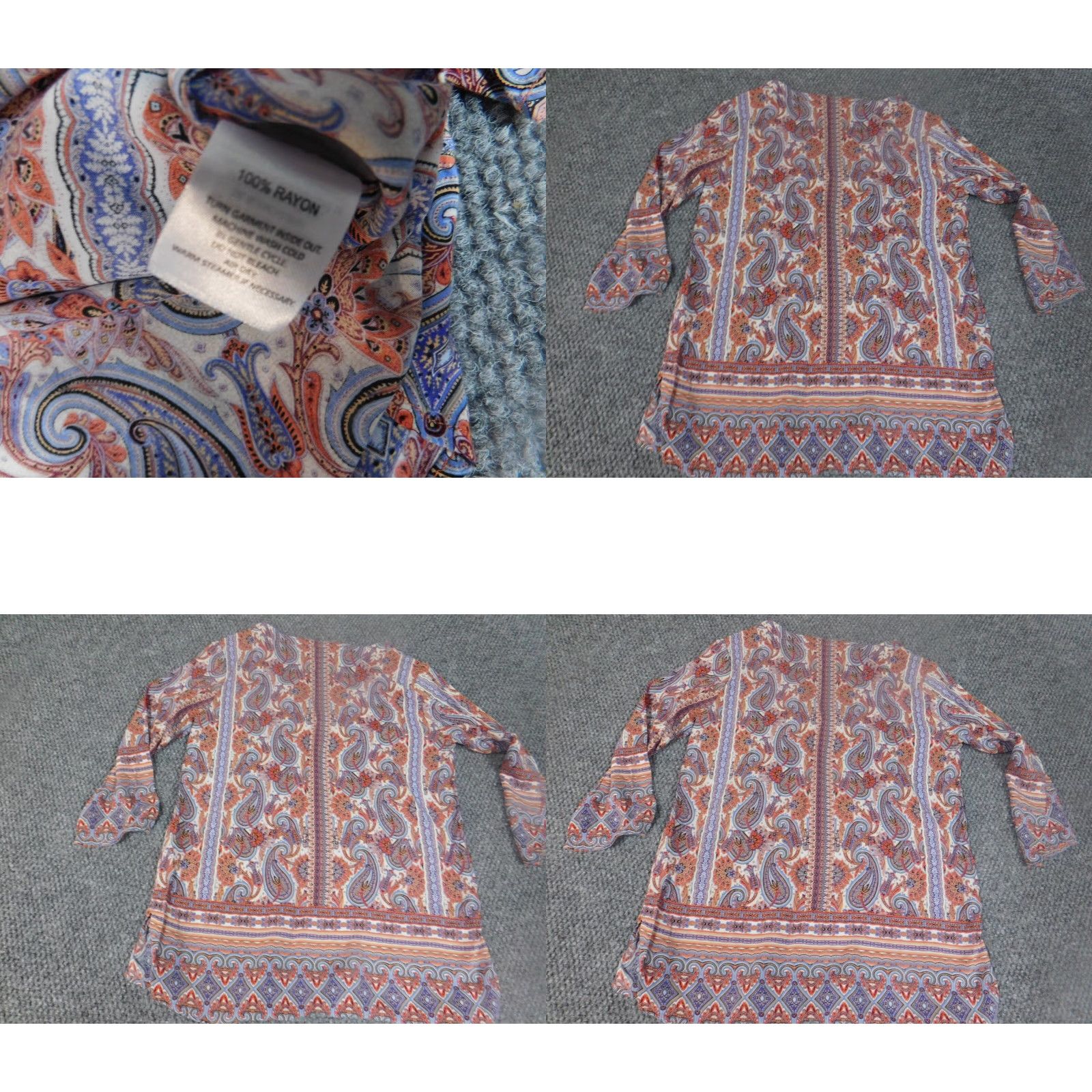 Vintage Crosby Womens Blouse S Red Floral Crew Neck Pullover Stretch Rayon Long Sleeve Regular Fit Button Casual Size S / US 4 / IT 40 - 8 Thumbnail