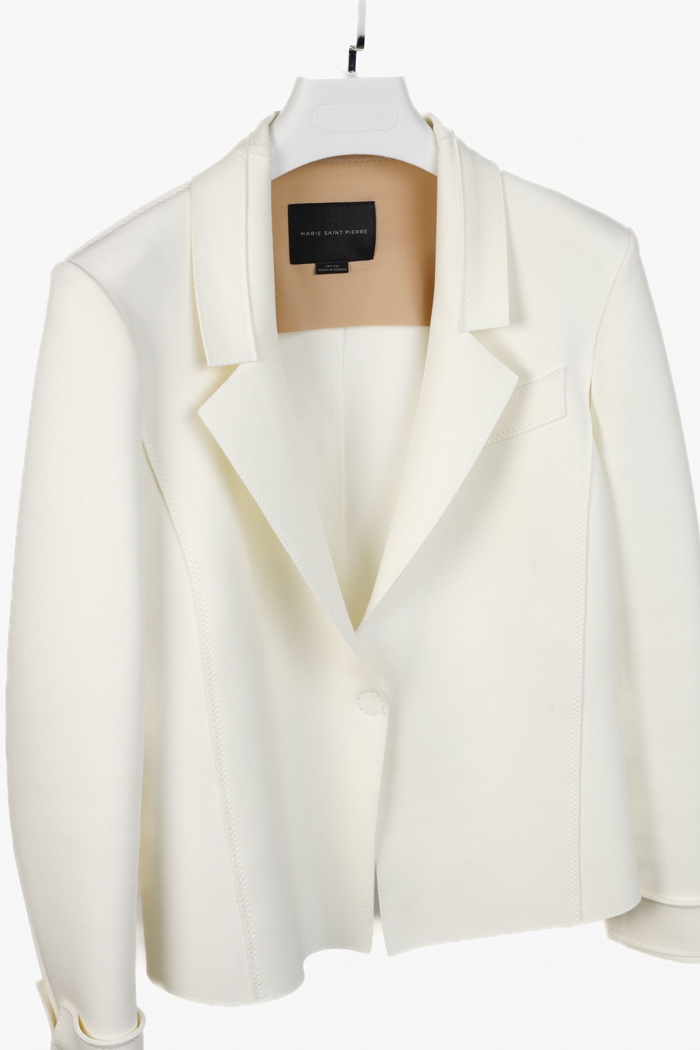 Marie Saint Pierre Marie Saint Pierre White Scuba Neoprene Blazer Jacket Size M / US 6-8 / IT 42-44 - 3 Thumbnail