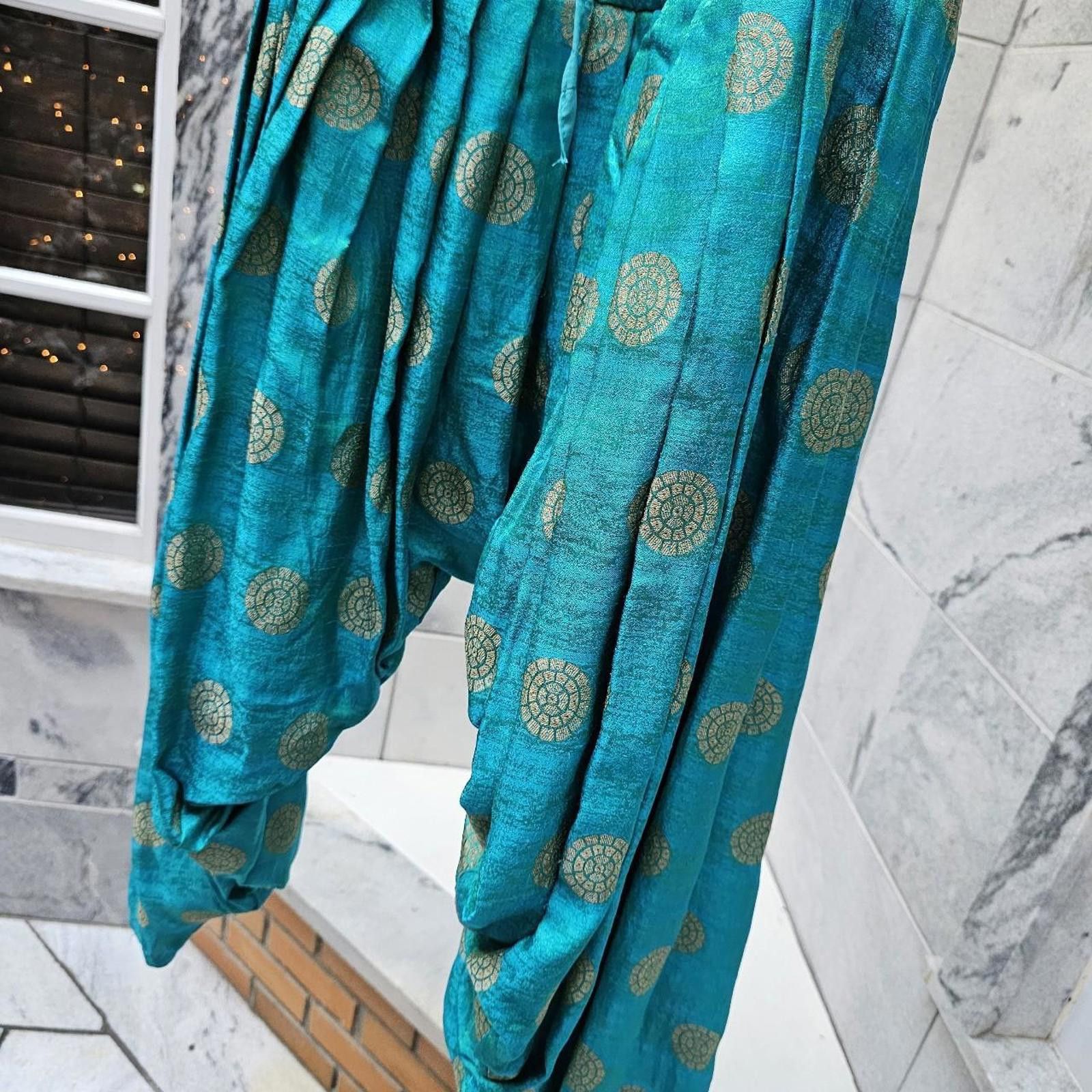 Other Women's Turquoise Teal Harem Pants Size 30" / US 8 / IT 44 - 3 Thumbnail