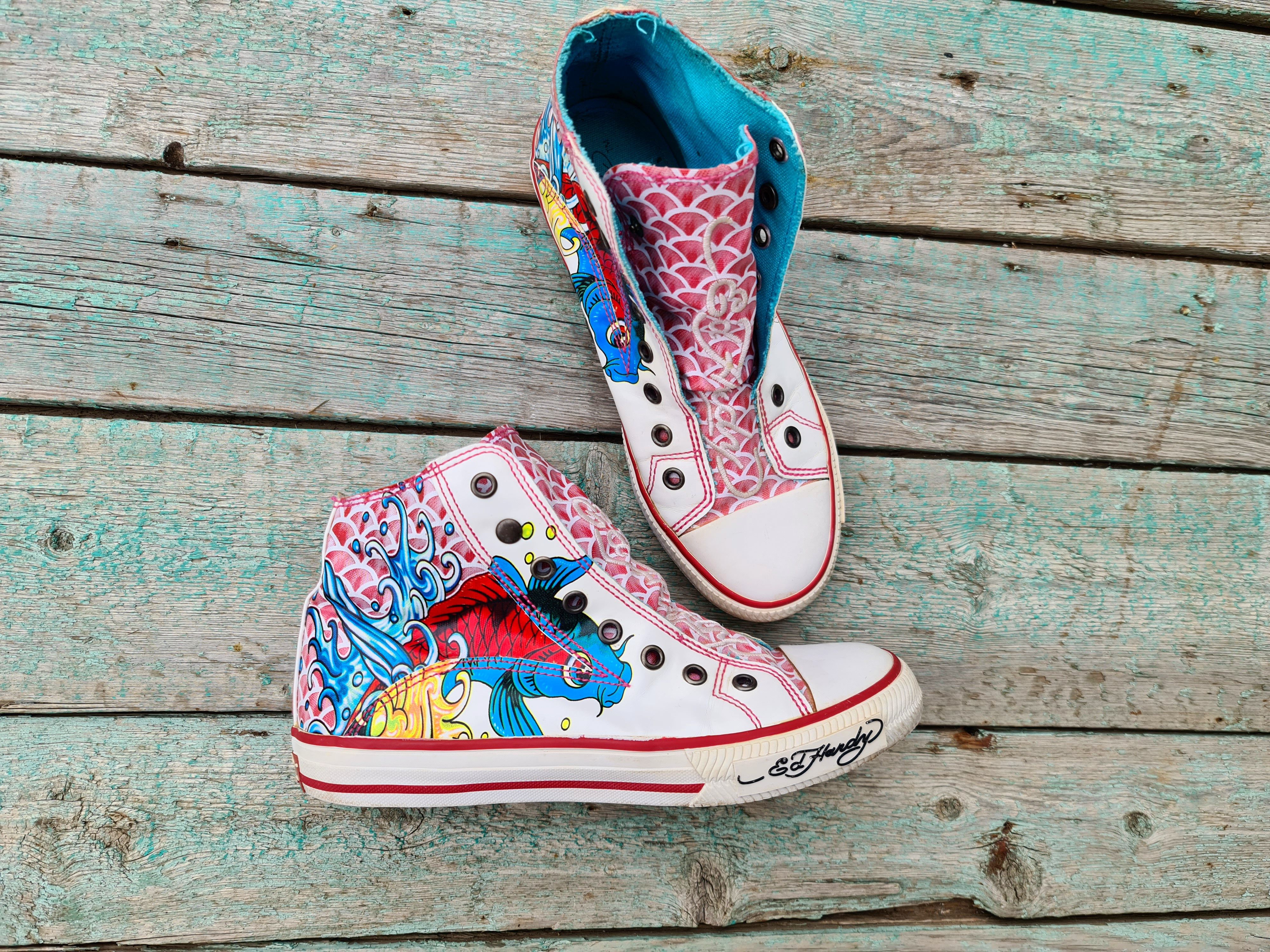 Ed Hardy DS rare vintage Ed hardy hi top sneakers girl sexy fish y2k Size US 7 / IT 37 - 6 Thumbnail
