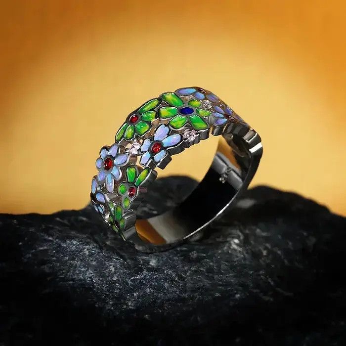 Jewelry Creative Handmade Flower Enamel Ring Size ONE SIZE - 1 Thumbnail