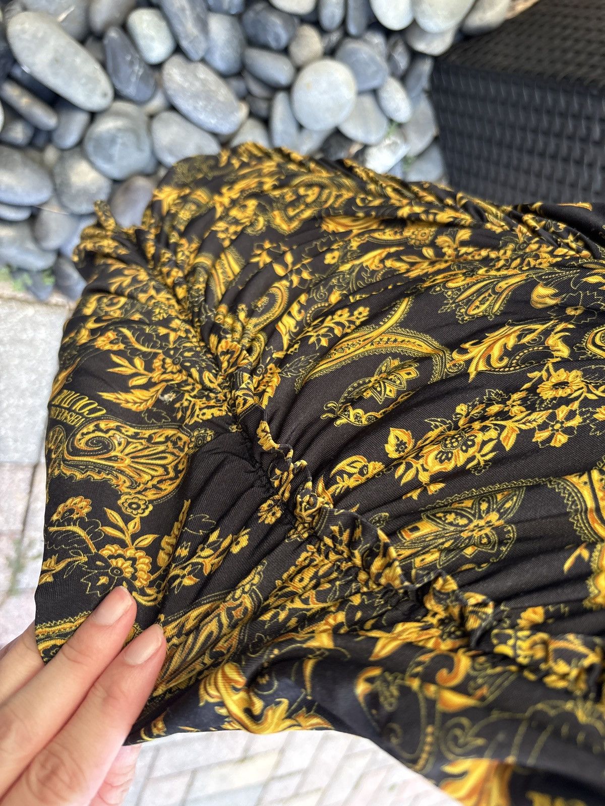 Versace Jeans Couture Versace Jeans Couture Black&Gold Baroque-Print Ruched Dress Size XS / US 0-2 / IT 36-38 - 3 Thumbnail