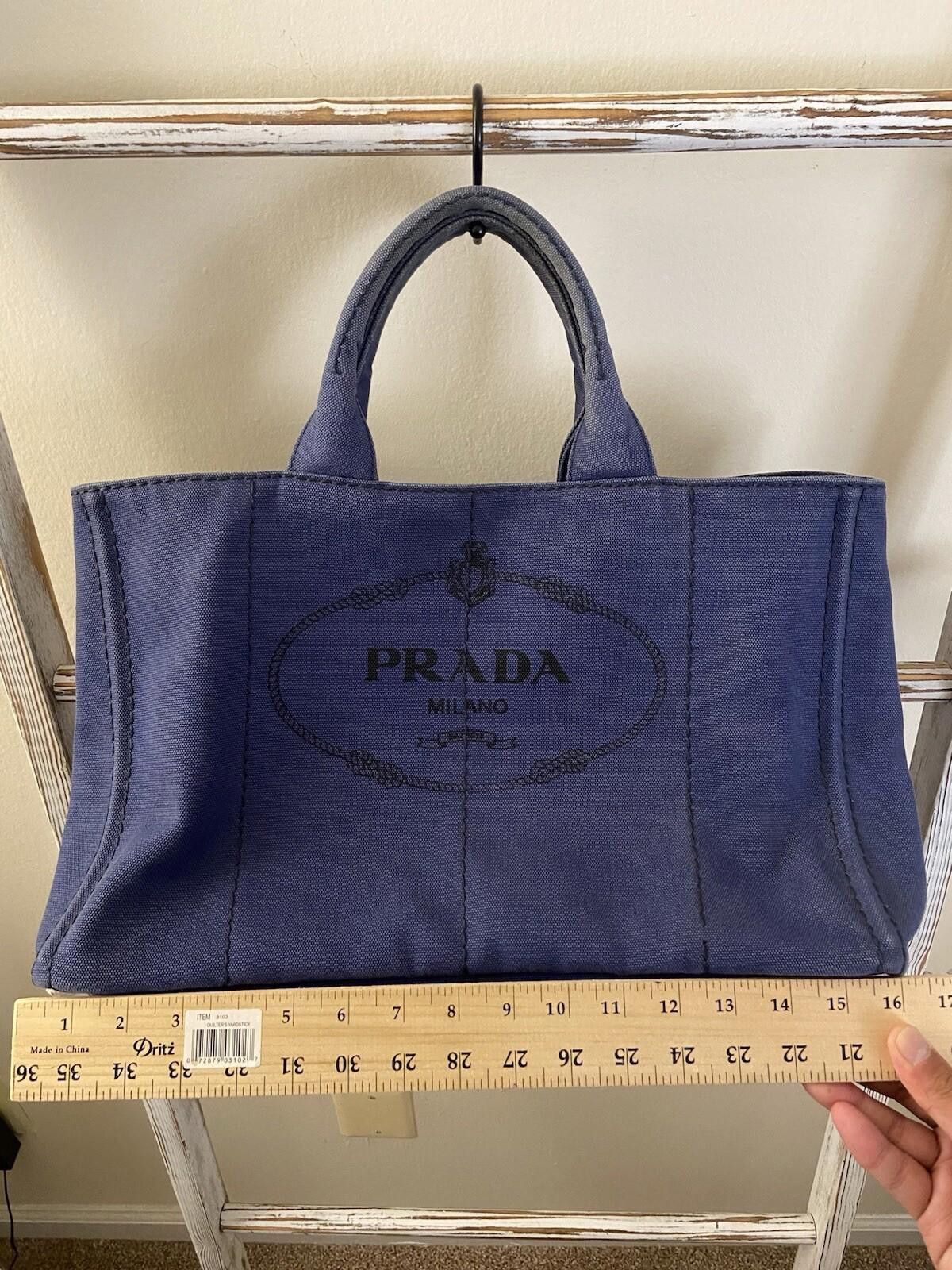 Prada Prada Canapa large size blue canvas hand shoulder tote bag Size ONE SIZE - 2 Thumbnail