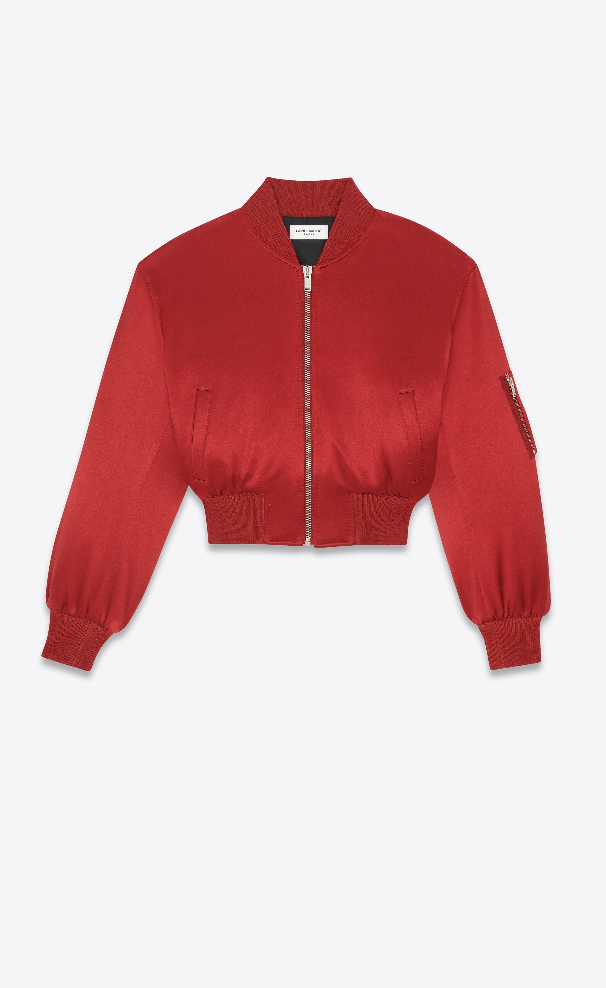 Saint Laurent Paris o1s1wg111224 Bomber Jacket in Satin in Red Size S / US 4 / IT 40 - 1 Thumbnail