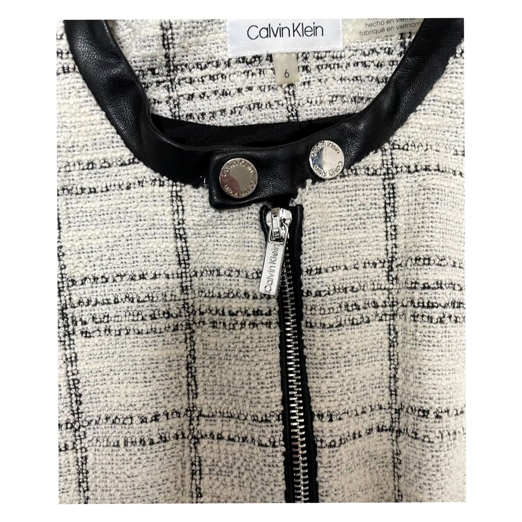 Calvin Klein Calvin Klein Blazer Women’s White & Black Plaid Shimmer Sz 6 Full Zip No Collar Jacket Size M / US 6-8 / IT 42-44 - 4 Thumbnail