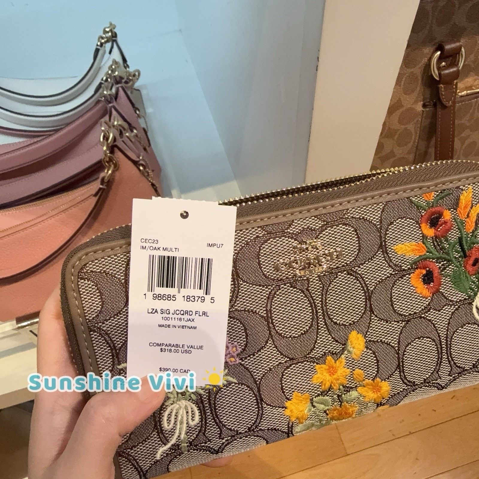 Coach NWT Coach Long Zip Around Wallet Floral Embroidery CEC23 Oak Size ONE SIZE - 7 Thumbnail