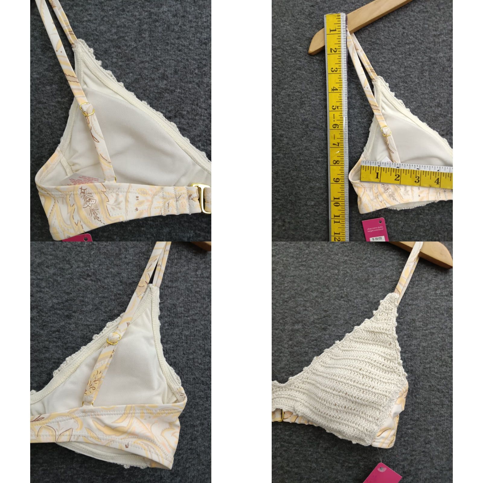 Vintage Xhilaration Juniors Bikini Top Beige Crochet Front / Paisley Back S XS? No Size S / US 4 / IT 40 - 8 Thumbnail