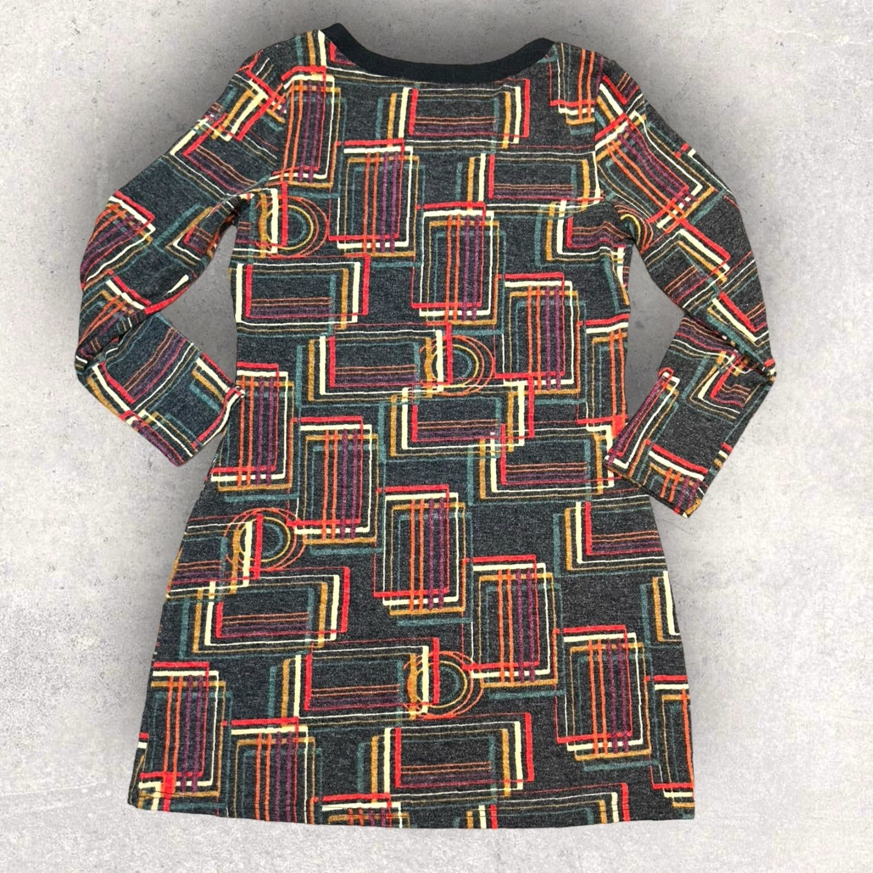 Anthropologie Aryeh Anthropologie Women's Long Sleeve Knit Shift Dress L Multi-Color Geometric Stretch V-Neck Pullover Knee-Length Size L / US 10 / IT 46 - 3 Thumbnail