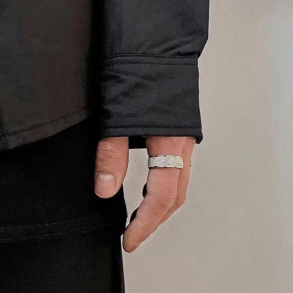 Japanese Brand Hip Hop Sparkling Titanium Men's Ring Size ONE SIZE - 2 Thumbnail