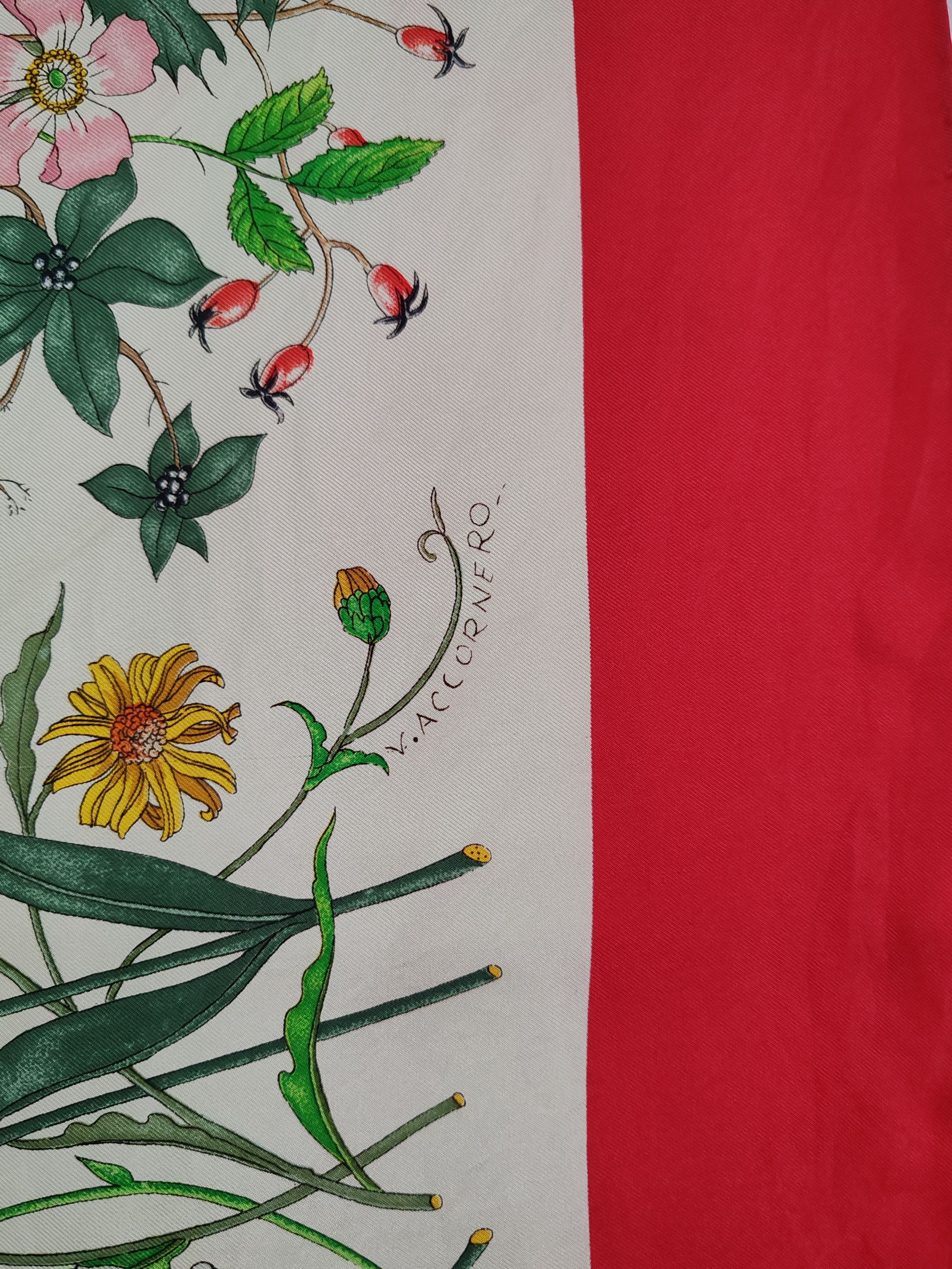 Gucci Gucci V.Accornero floral vintage silk scarf in red frame Size ONE SIZE - 14 Thumbnail
