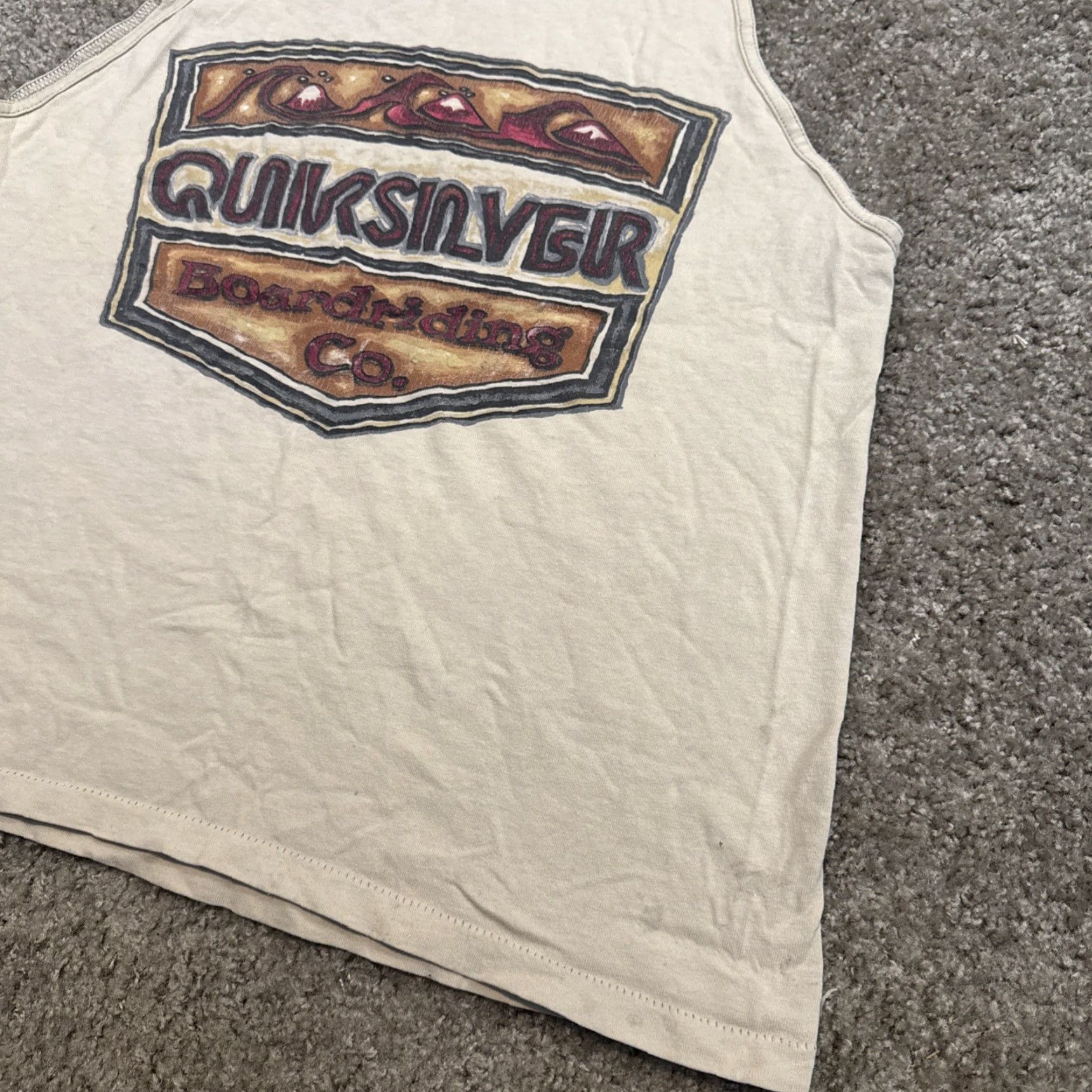 Quiksilver VINTAGE Quiksilver Boarding Co Surf Skate Tank Top Shirt 90s L Beige Mens Short Sleeve T-Shirt Size US L / EU 52-54 / 3 - 5 Thumbnail