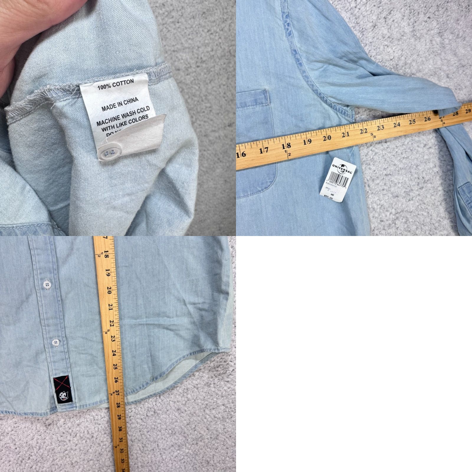 Vintage UNIVRS Felix The Cat Universal Studios Chambray long Sleeve Button Shirt M NWT Shirt Mens Chambray Felix The Cat 90s Cartoon Classic Button-Up Size US M / EU 48-50 / 2 - 8 Thumbnail