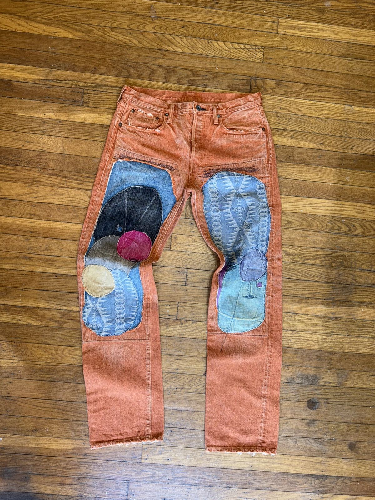 Kapital Kapital Boro Patchwork Repair Denim - Orange Garment Dyed Size US 34 / EU 50 - 1 Thumbnail