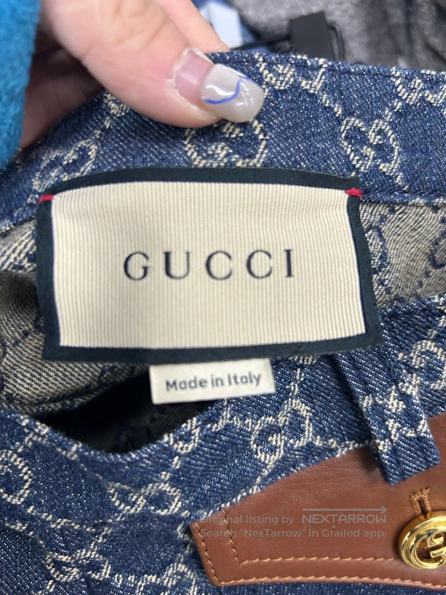 Gucci navy logo patchwork denim shorts. Size 39" - 3 Thumbnail