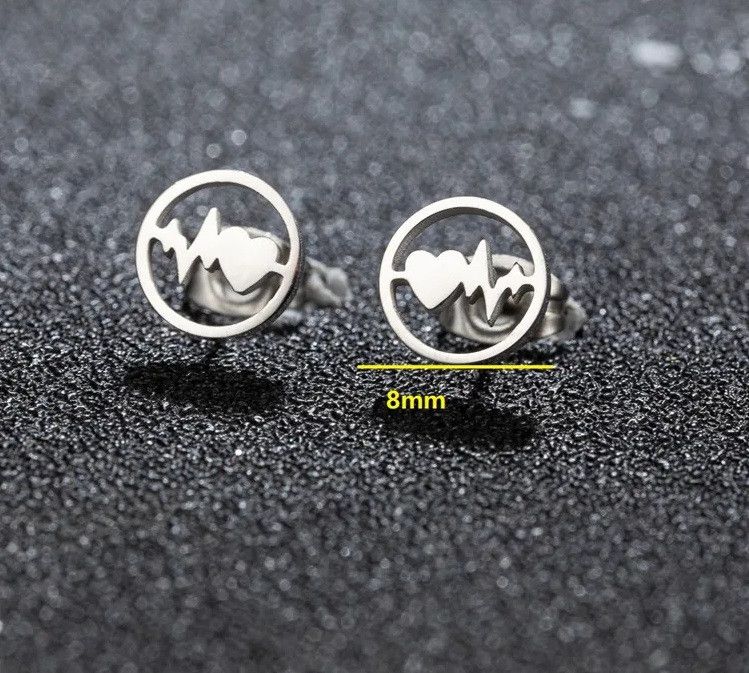 Jewelry Electrocardiogram Heart Stud Earrings Charm Earring Gift Size ONE SIZE - 2 Thumbnail