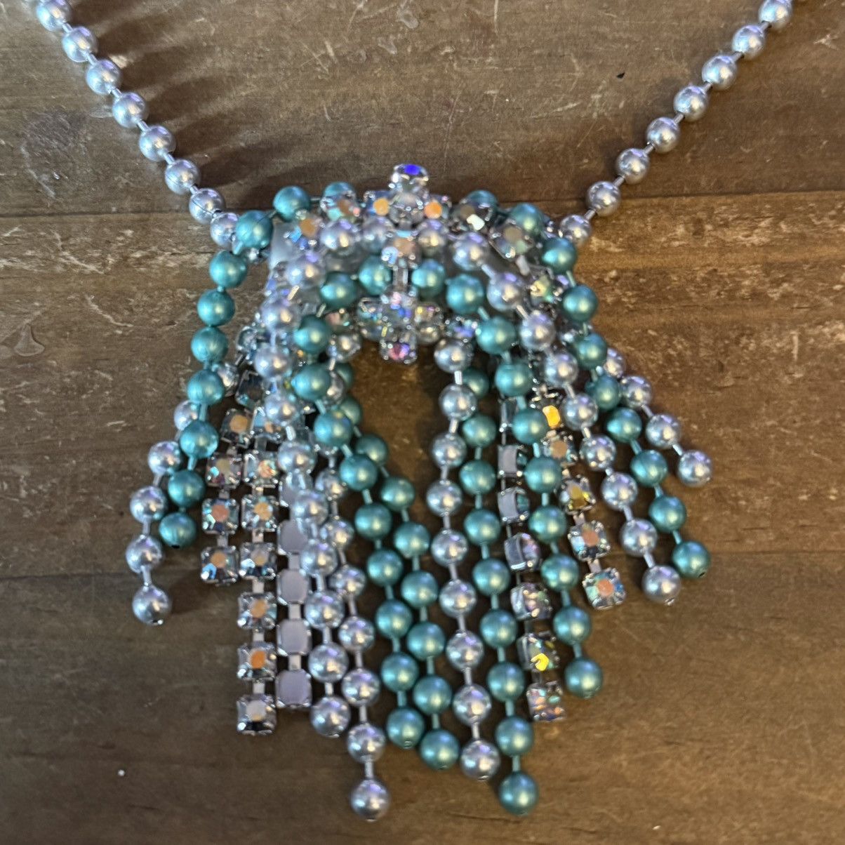 Vintage Vintage silver/teal ball chains & AB rhinestone necklace Size ONE SIZE - 5 Thumbnail