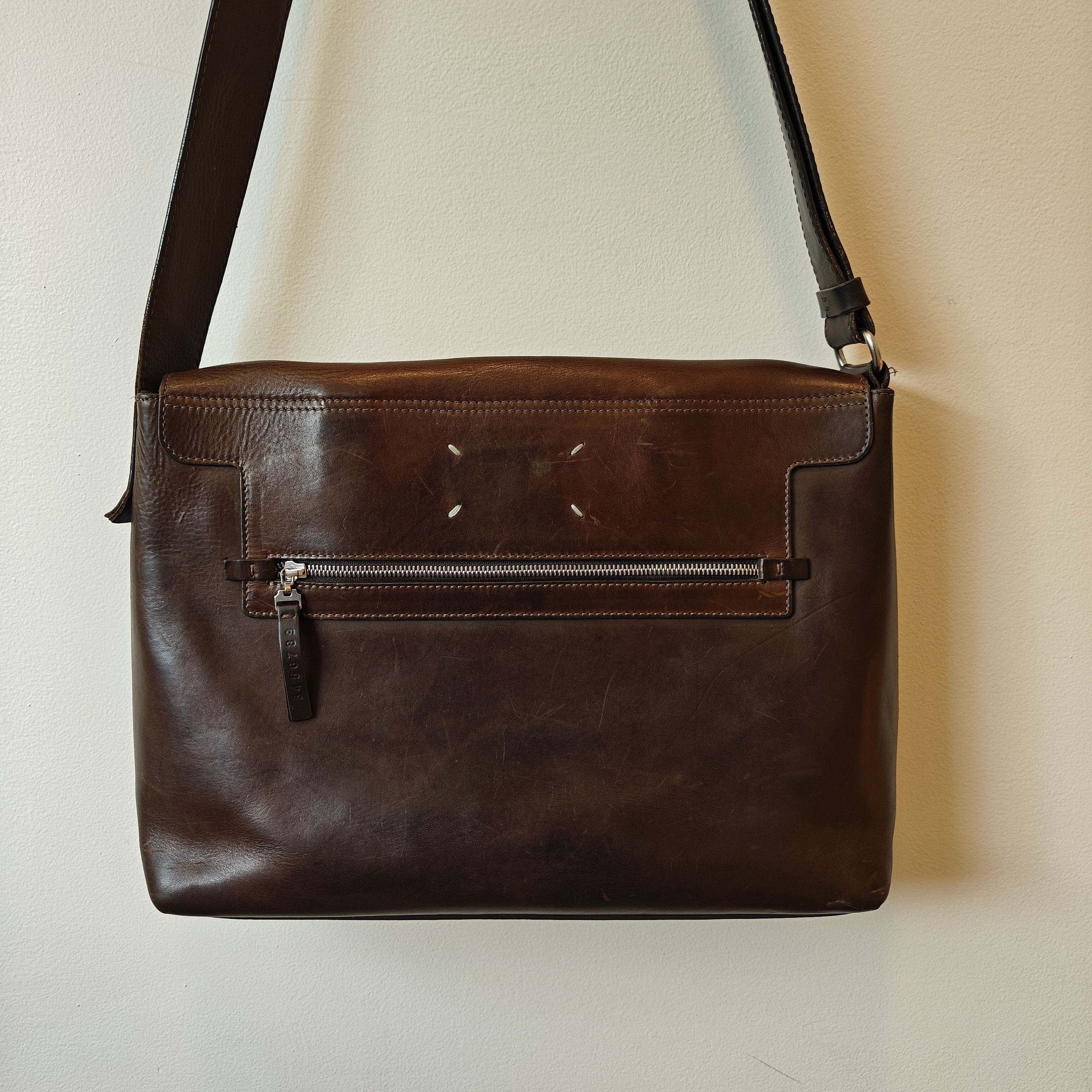 Pre-owned Maison Margiela Mm Leather Messenger Bag Shoulder Strap Made In Italy