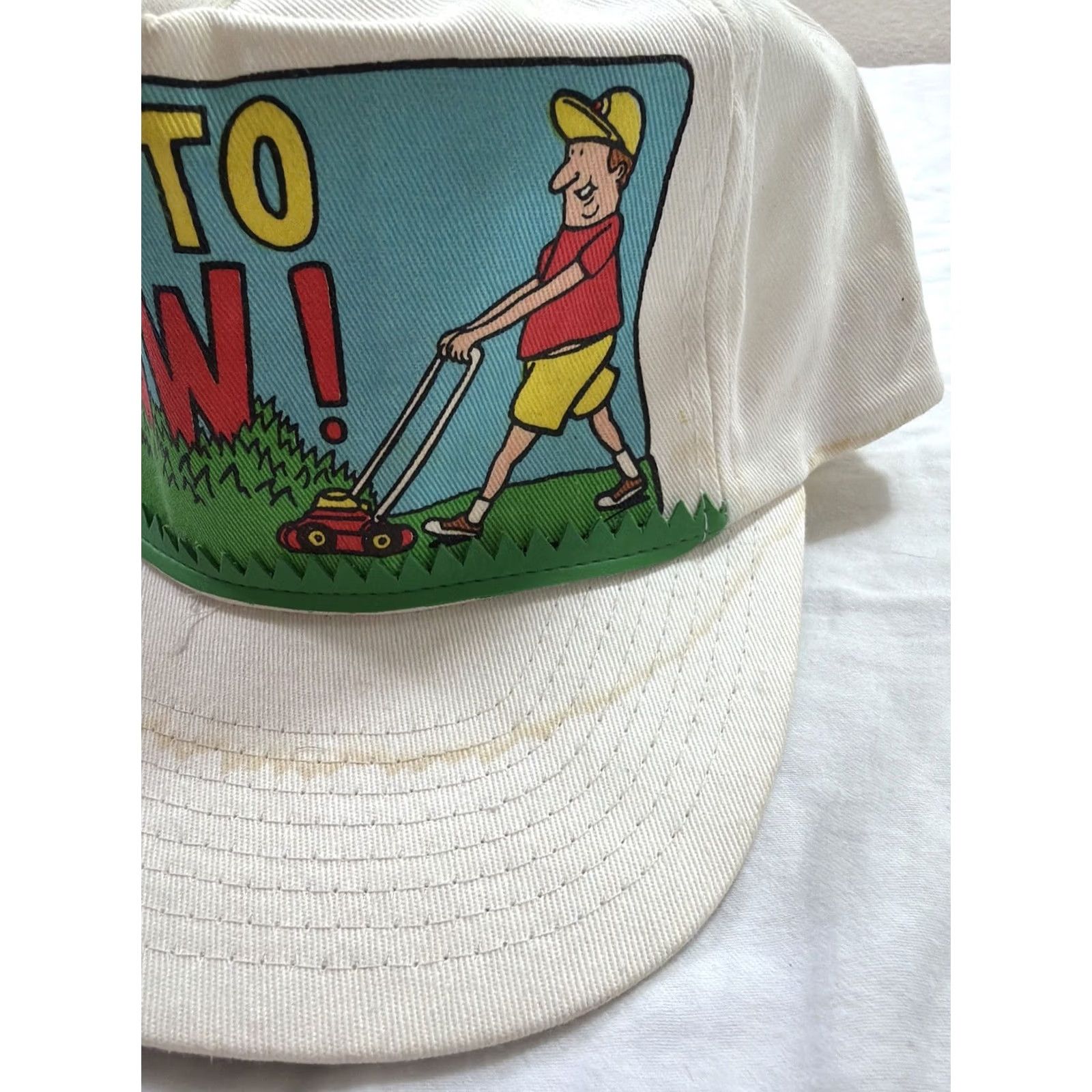 Vintage VINTAGE Avon SnapBack Hat White One Size Men 90s Born To Mow Comic Stained Size ONE SIZE - 2 Thumbnail