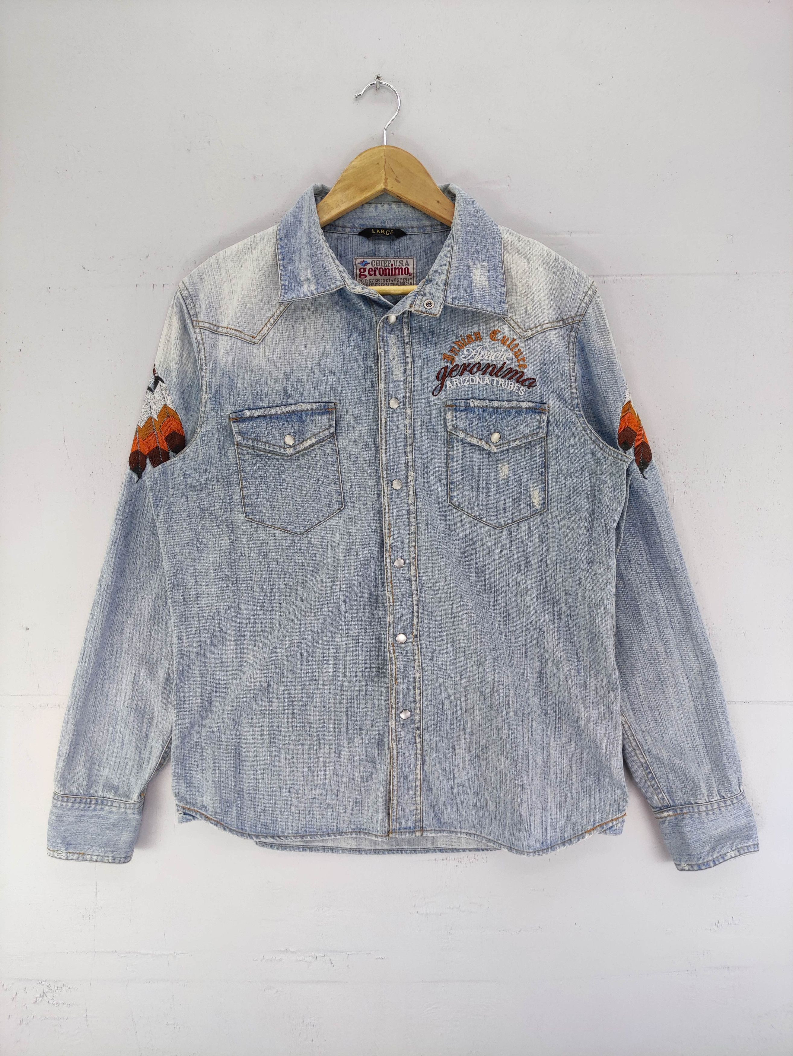 Japanese Brand Vintage Geronimo Denim Snap Button Embroidery Logo Size M / US 6-8 / IT 42-44 - 1 Thumbnail