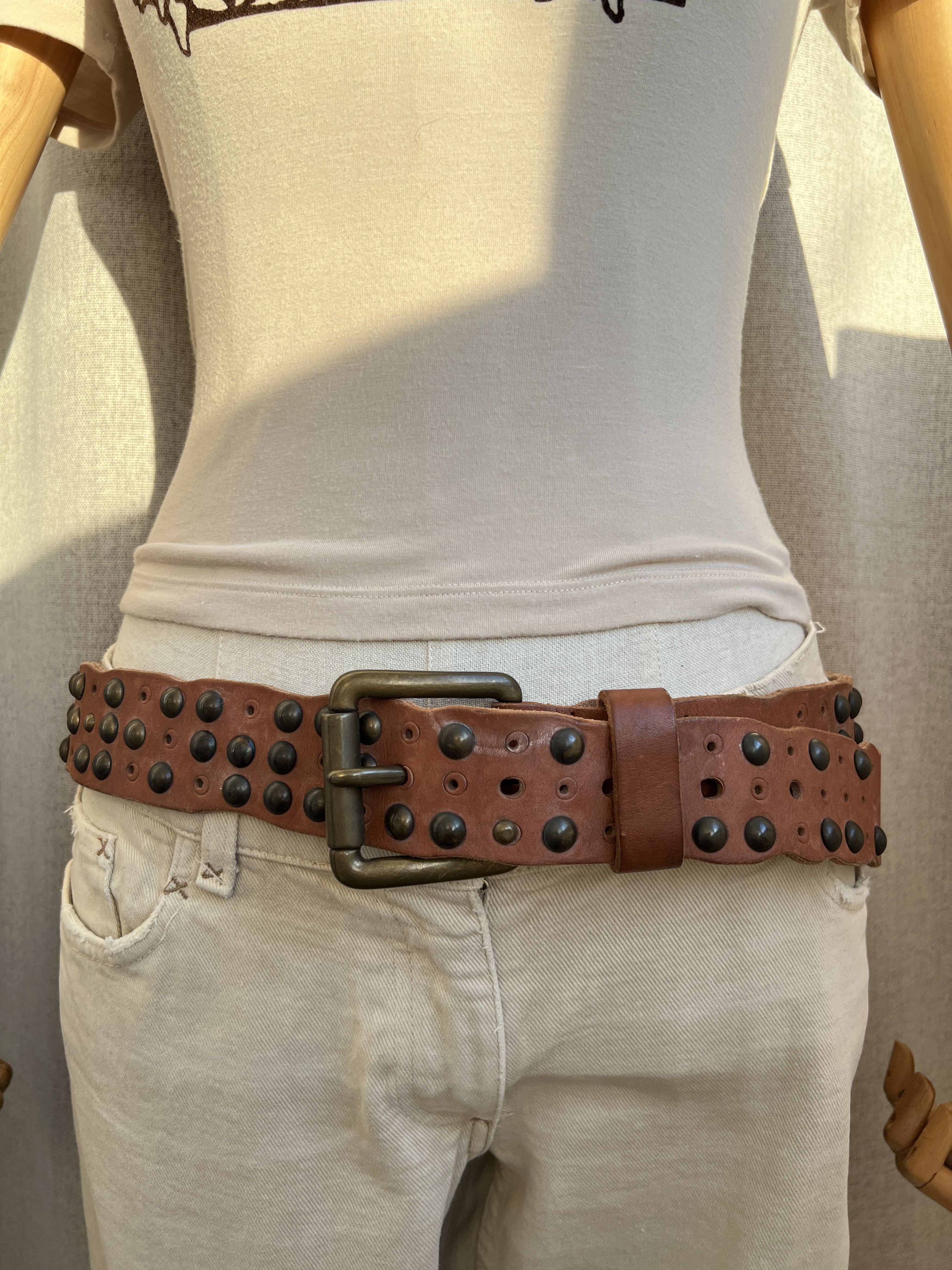 Diesel Vintage Diesel Studded Rhinestones Brown Leather Belt Size ONE SIZE - 4 Thumbnail