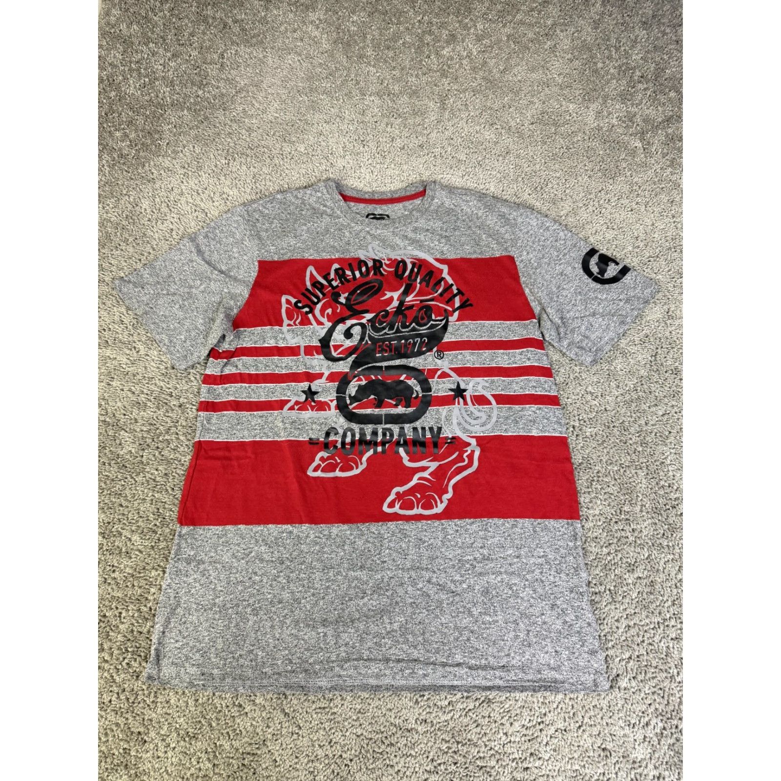 Ecko Unltd. Ecko Unltd. Shirt Mens L Gray Red Striped Logo Graphic Tee Top Cotton Crewneck Size US L / EU 52-54 / 3 - 2 Thumbnail