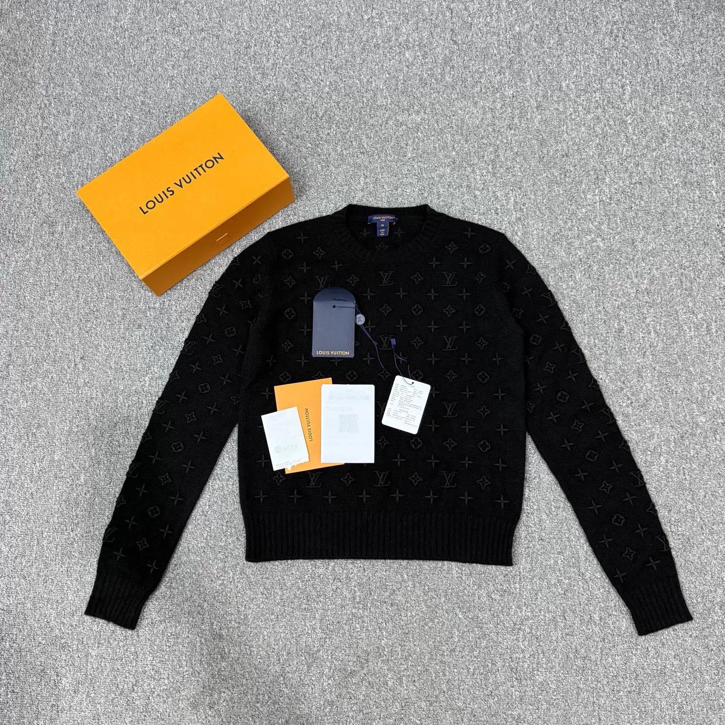 Louis Vuitton LV Black Allover Embossed Logo Knit Sweater M NWT Size M / US 6-8 / IT 42-44 - 1 Thumbnail