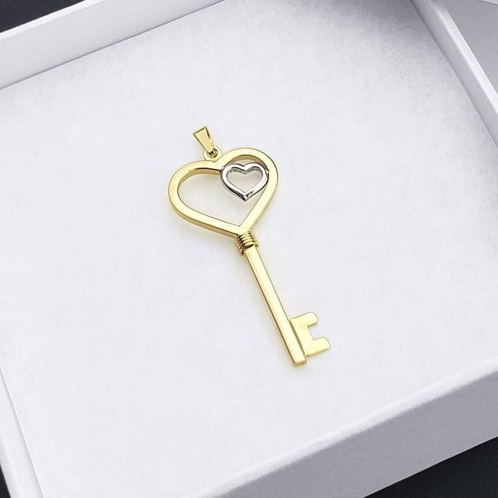 Other Double Heart Key 14k Yellow & White Gold Love Charm Pendant Size ONE SIZE - 1 Thumbnail