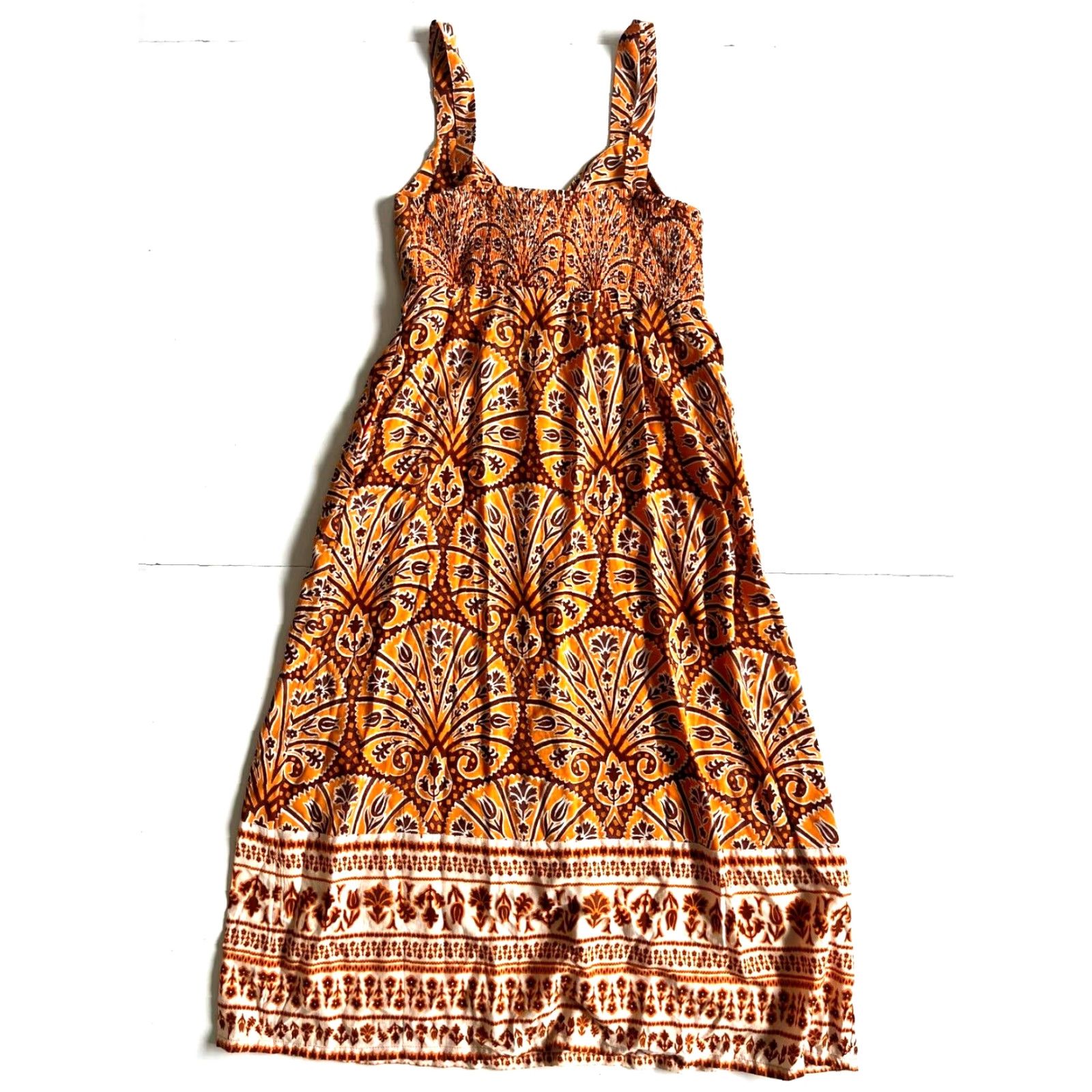 Vintage VINTAGE Knox Rose Rayon Orange Brown Hawaiian Floral Pocket Midi Tank Sun Dress XS Size XS / US 0-2 / IT 36-38 - 2 Thumbnail