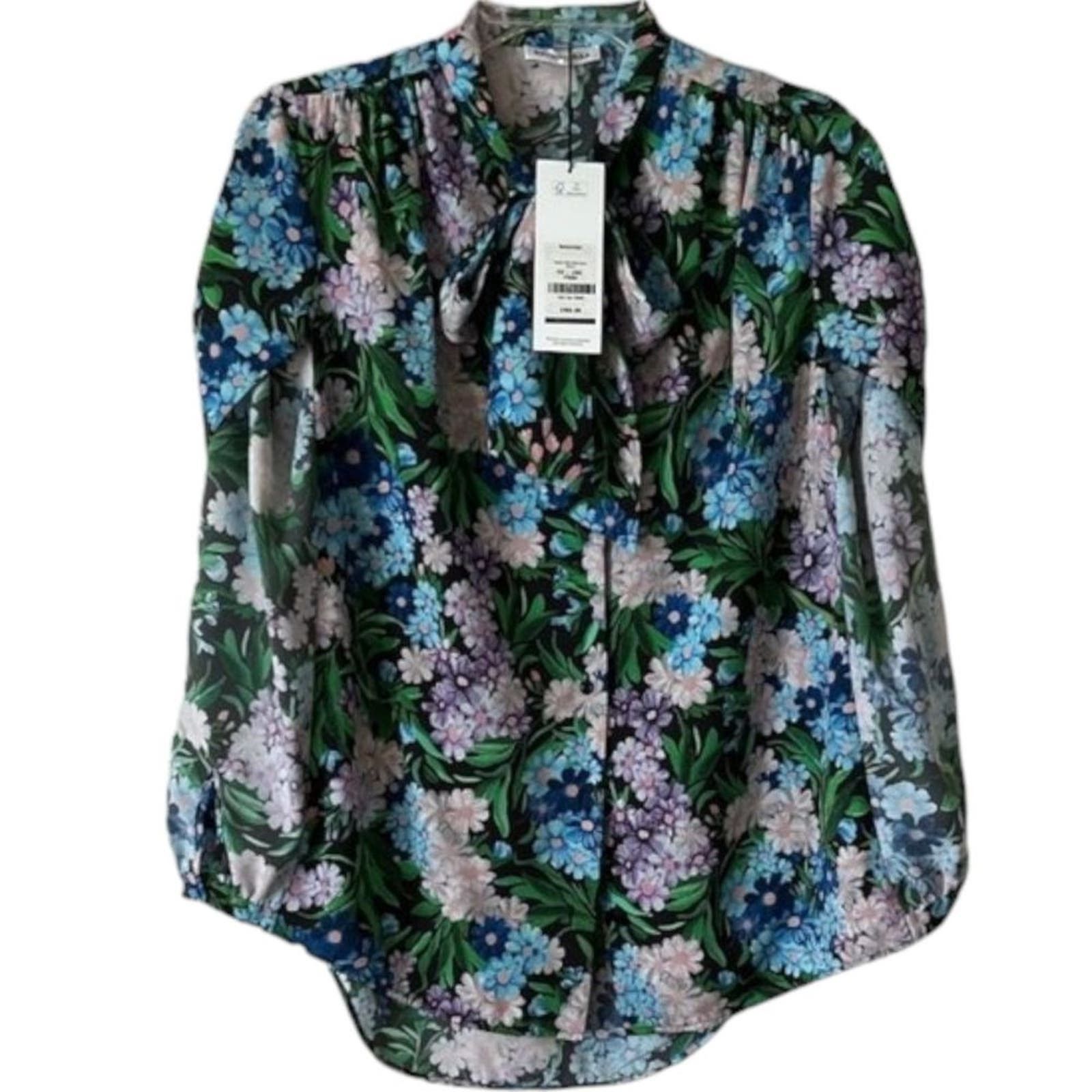 image of Balenciaga Green Floral Print Button-Up Top, Xs/us2/fr34, Women's