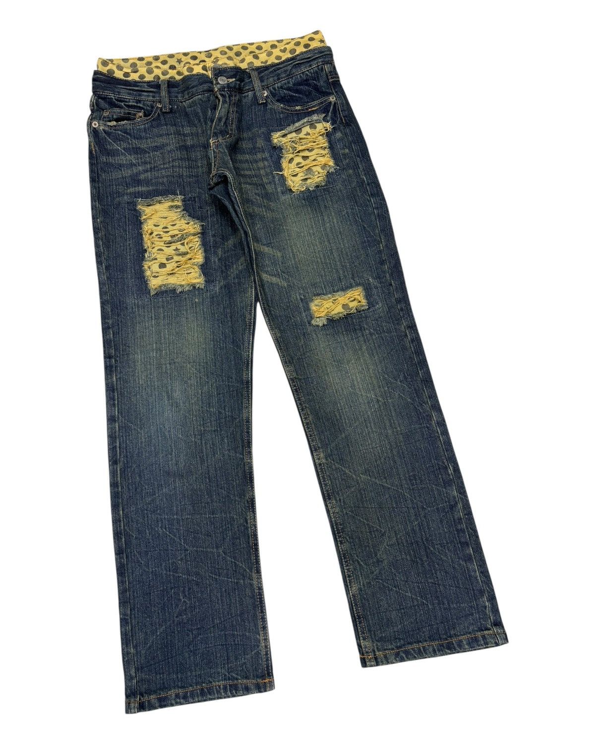 If Six Was Nine Vintage Double Waist Polkadot Mud Wash Distressed Denim Jean Size US 30 / EU 46 - 3 Thumbnail