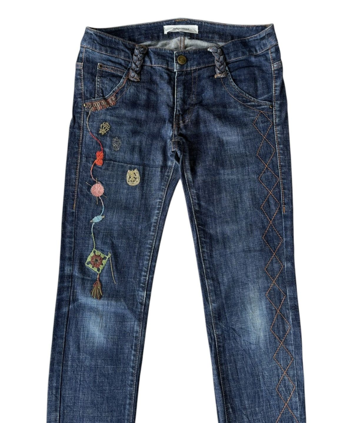 Hysteric Glamour RARE🔥SUPER HAKKA EMBROIDERY BLUE DENIM JEANS Size 30" / US 8 / IT 44 - 3 Thumbnail